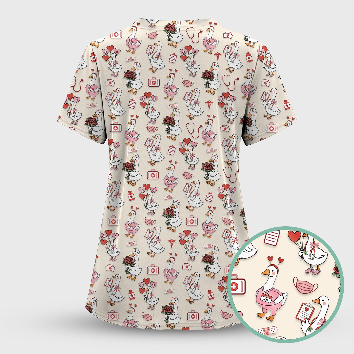 Cute Goose Nurse Medical Pattern Scrub Top, Comfortable Scrubs for Nurses