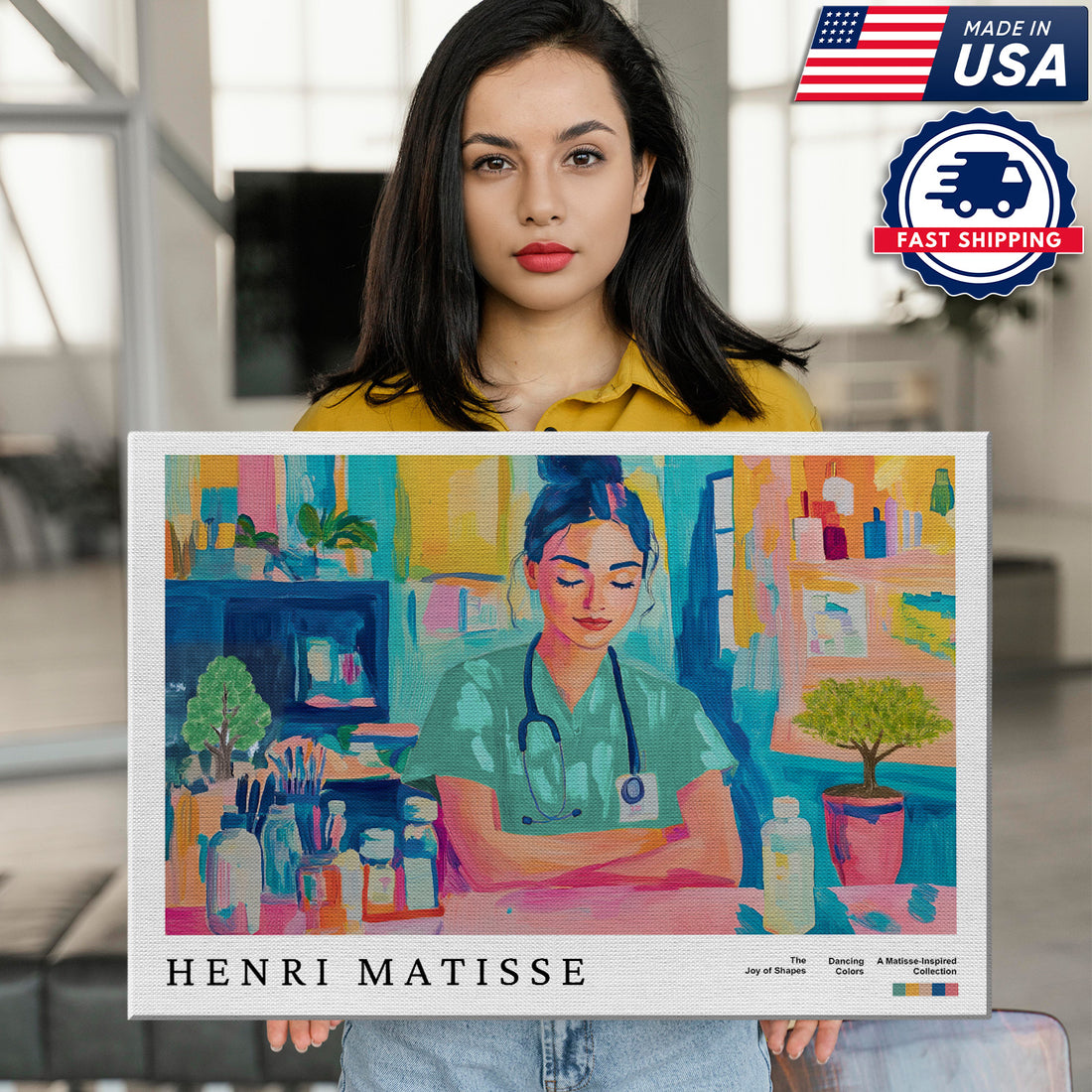 Henri Matisse Inspired Nurse Canvas, Colorful Medical Office Decor, RN LPN CNA Healthcare Workers Gift