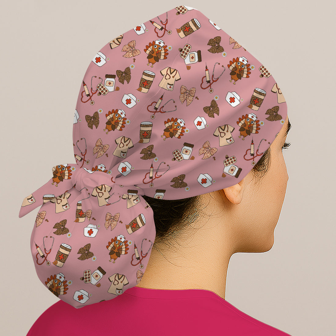 Funny Nurse Thanksgiving Scrub Cap - Turkey & Stethoscope Medical Design - Gift for Women RN LPN