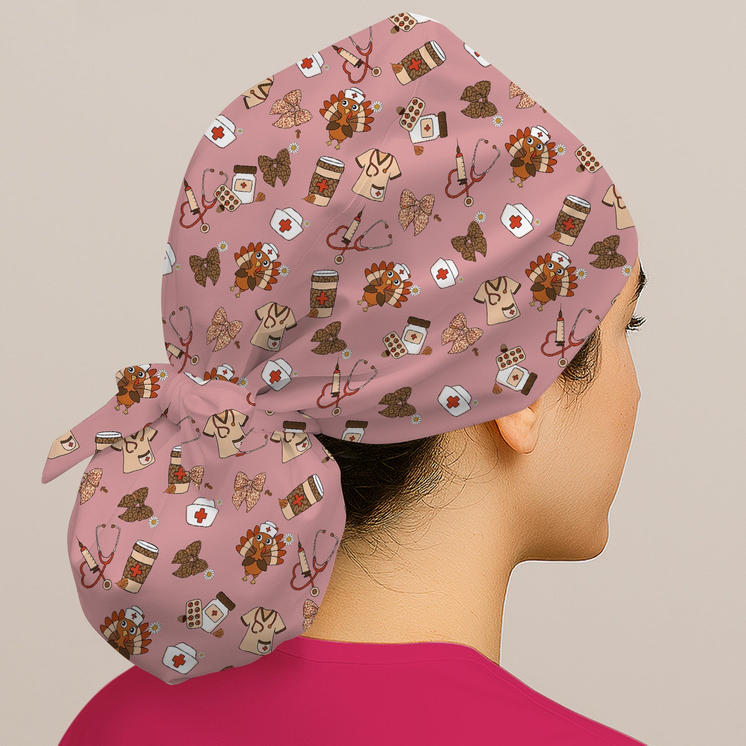 Funny Nurse Thanksgiving Scrub Cap - Turkey & Stethoscope Medical Design - Gift for Women RN LPN