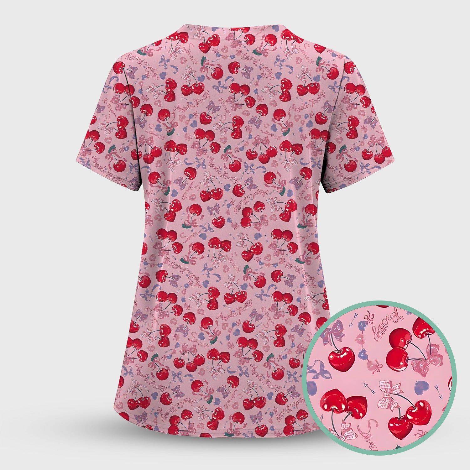 Cherry Blossom Scrub Top, Sweet Pink Nursing Uniform For Women