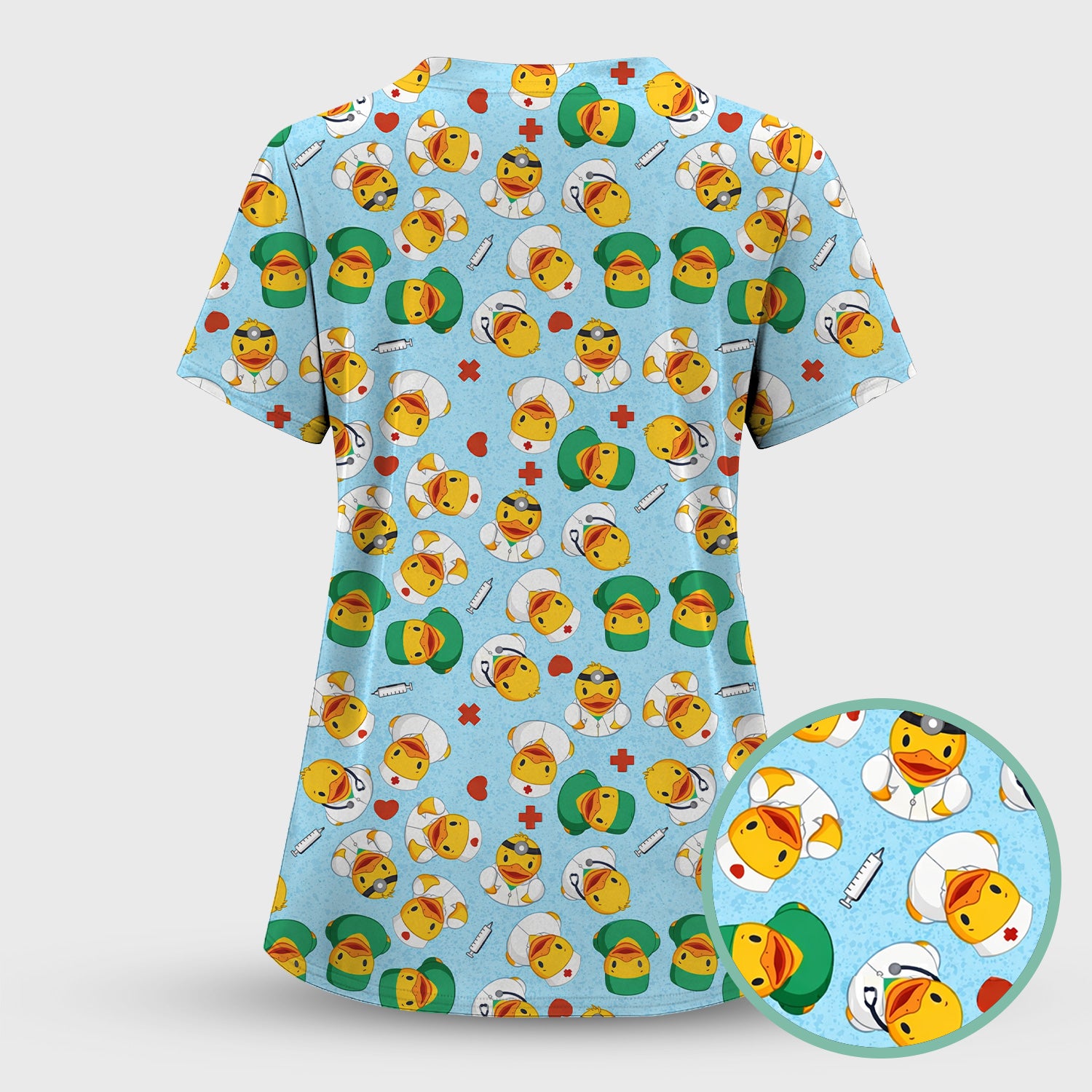 Duck Doctor Cartoon Pattern Scrub Top, Comfortable Scrubs for Nurses