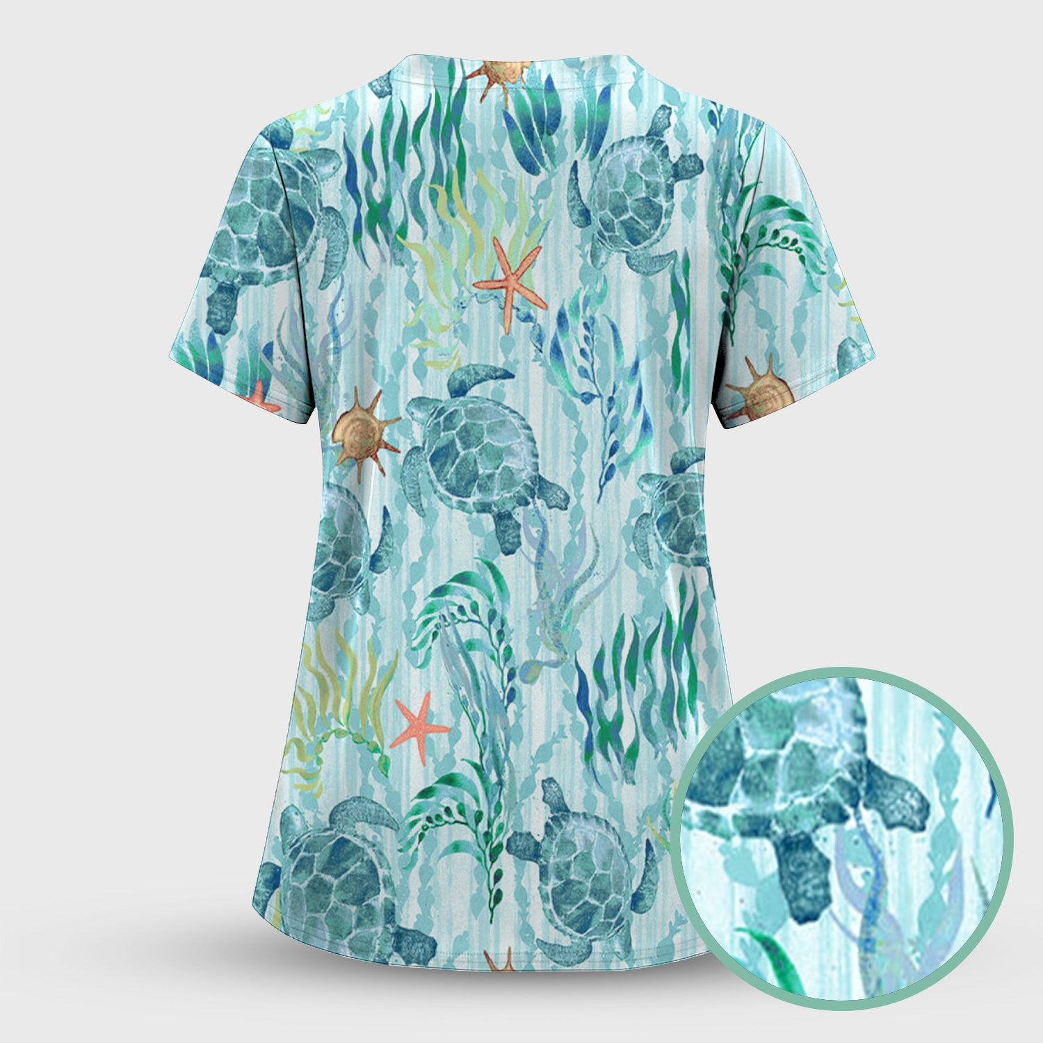 Sea Turtle Ocean Watercolor Print Scrub Top, Comfortable Scrubs for Nurses