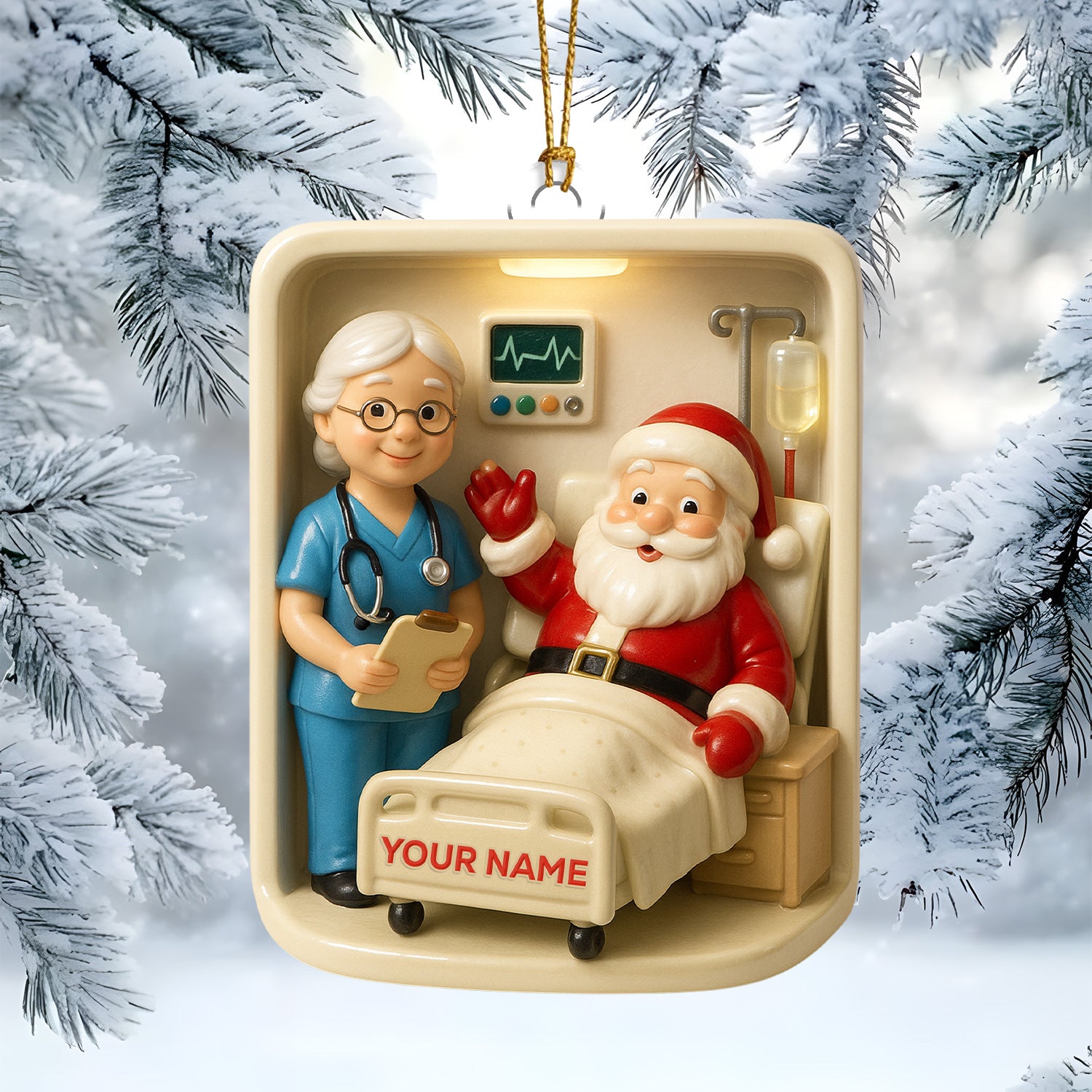 Personalized Nurse Christmas Ornament, Custom Name Nursing Santa Hospital Room Decor, Cute Holiday Gift for Nurses