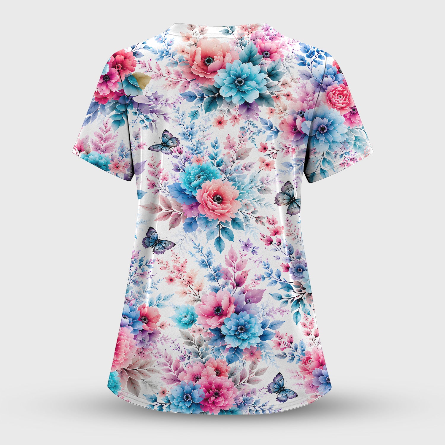 Inspirational Faith Floral Butterfly Pattern Scrub Top, Comfortable Scrubs for Nurses