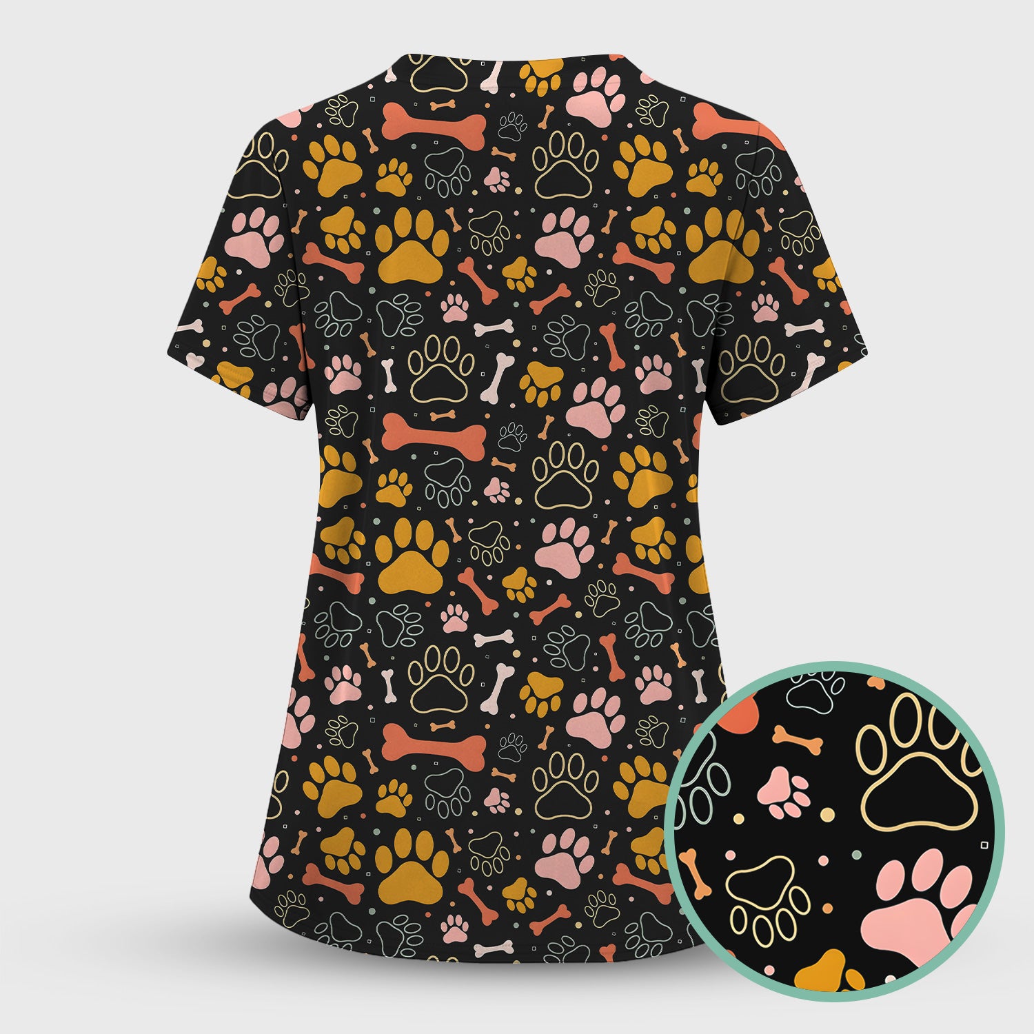 Cute Paw Print Dog Pattern Scrub Top, Comfortable Scrubs for Nurses