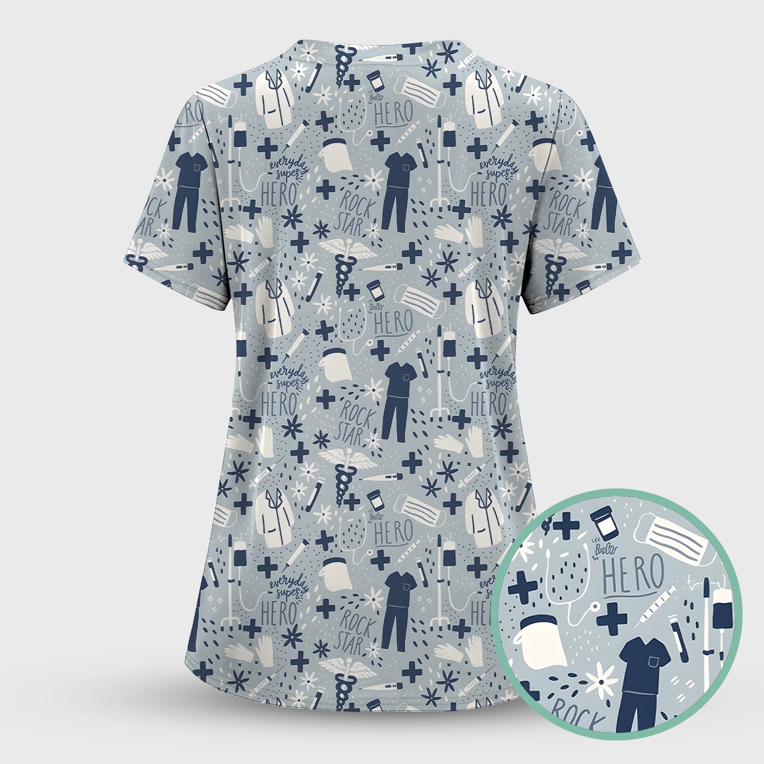 Inspirational Healthcare Hero Medical Tools Nurse Pattern Scrub Set, Scrub Pants and V Neck Top