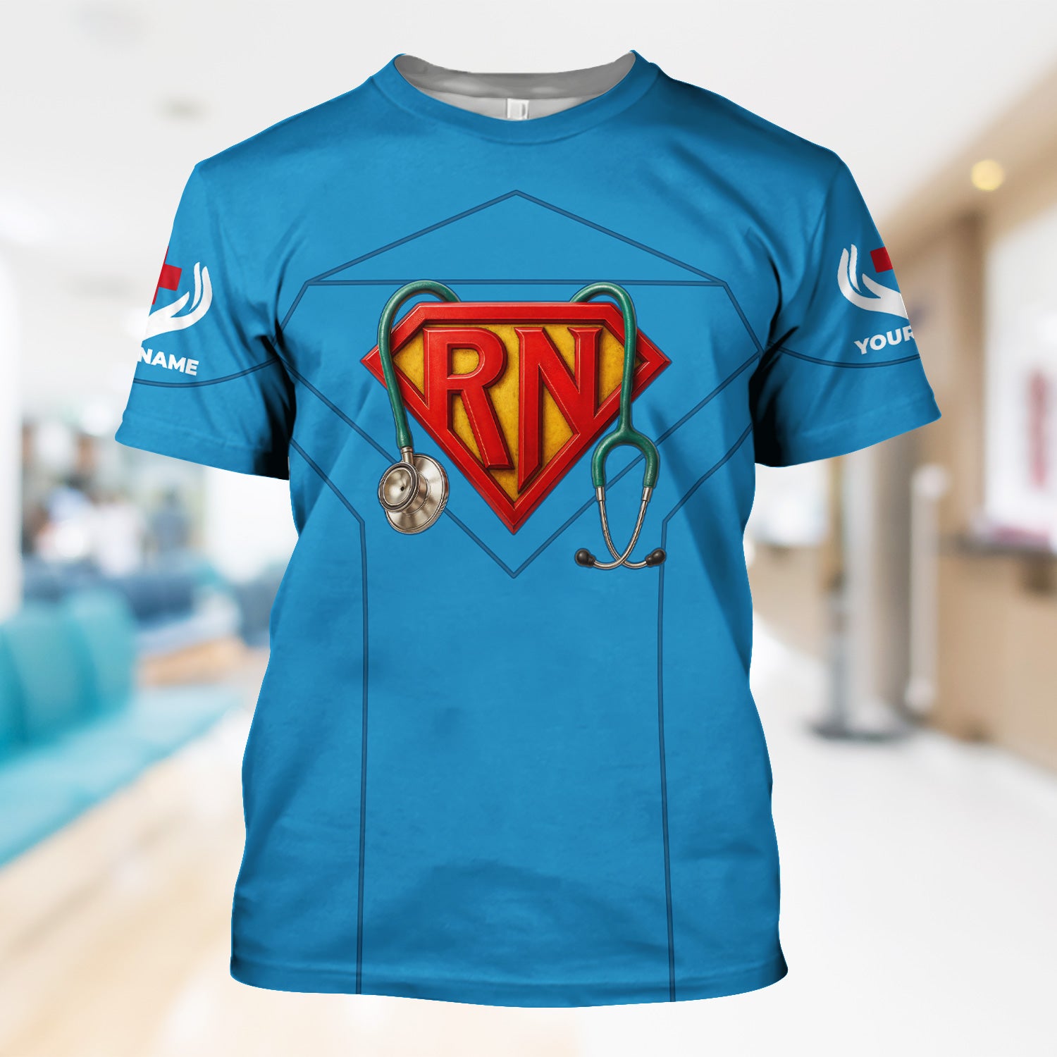 Personalized Funny RN Symbol Nurse Scrub for Women - Superhero Design with Stethoscope - Gift for RN LPN CNA Medical Staff