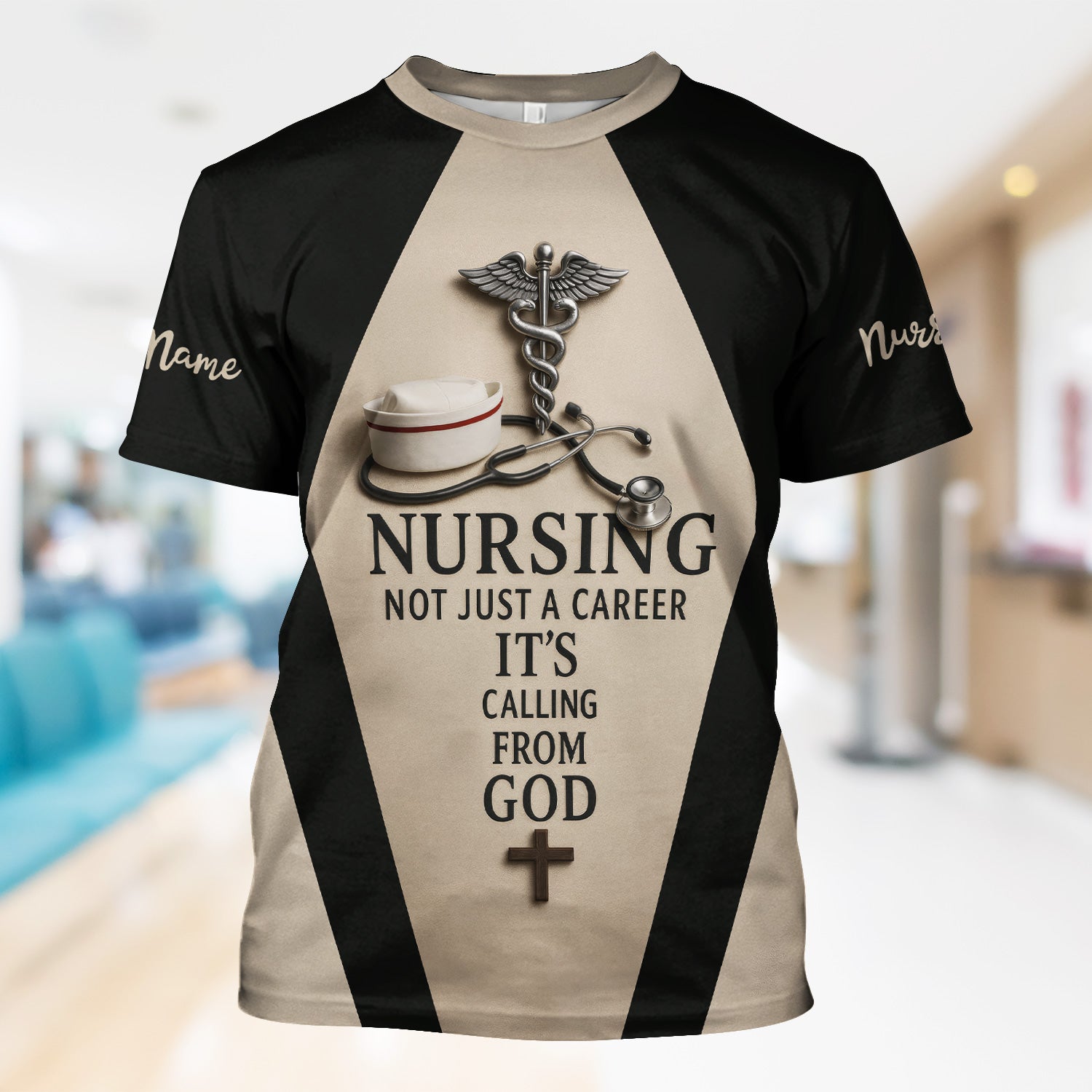 Personalized Nurse Scrubs - Stethoscope & Cross Design - Nursing Is A Calling Shirt for RN CNA LPN Healthcare Workers