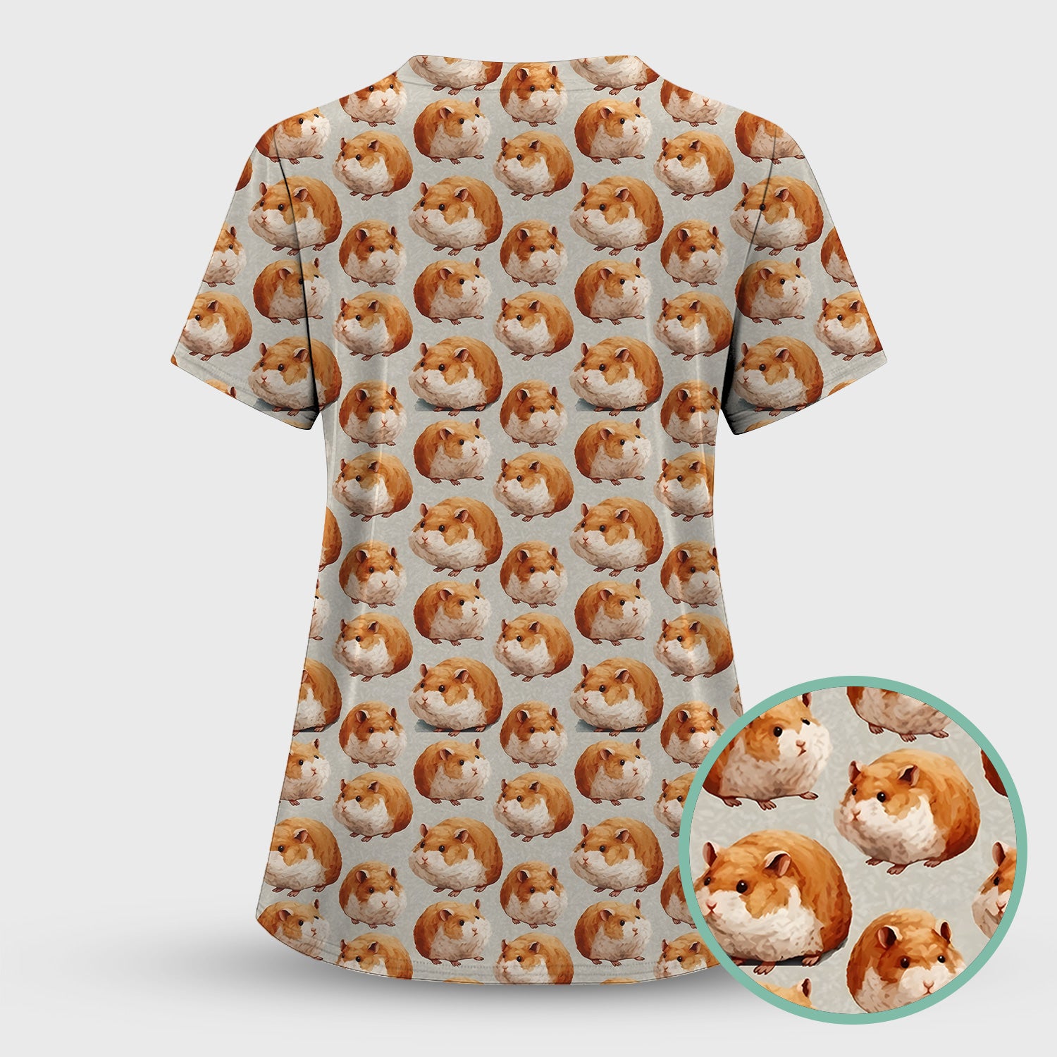 Cute Hamster Pattern Nurse Scrub Set, Scrub Pants and V Neck Top