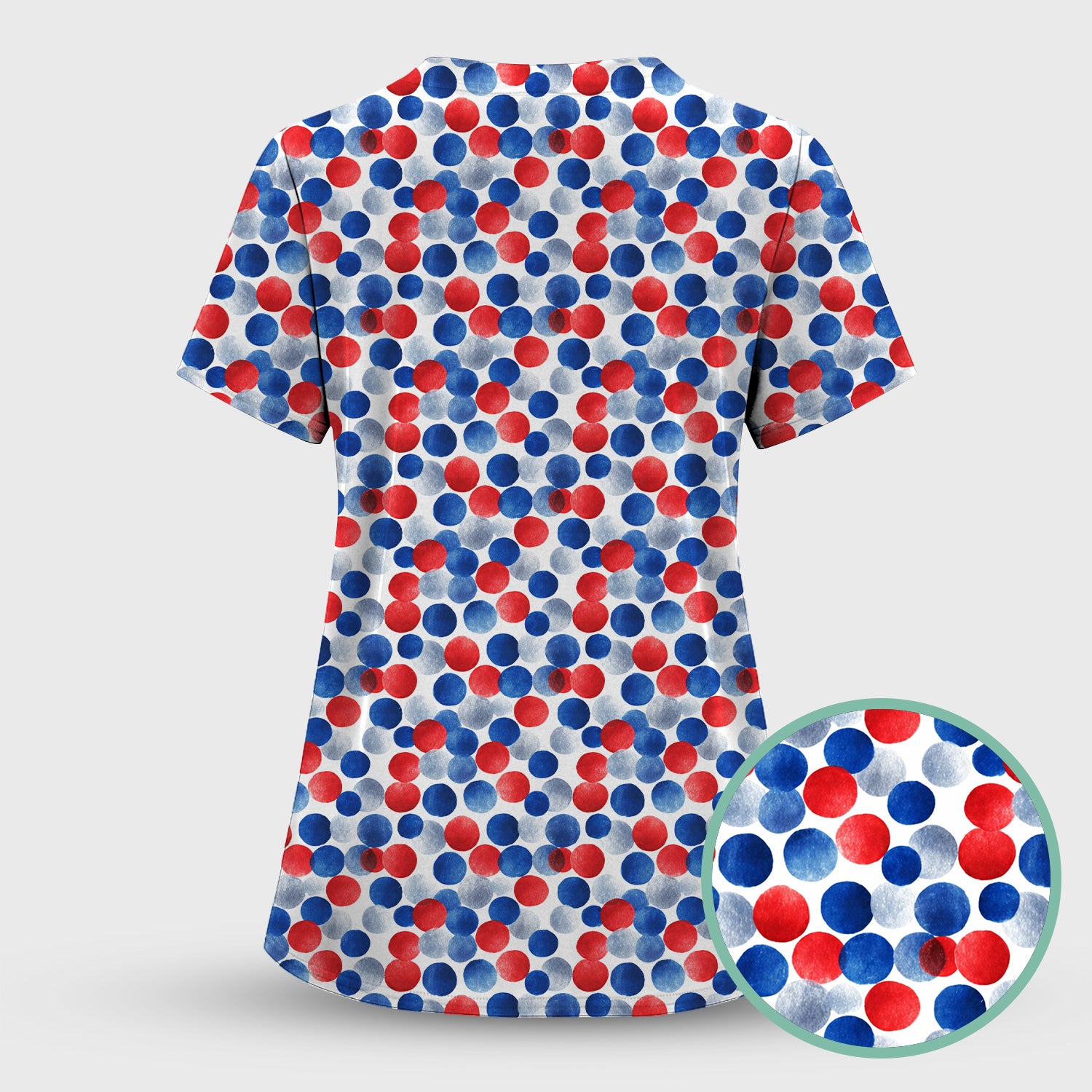 4th of July Patriotic Polka Dot Pattern Scrub Set, Scrub Pants and V Neck Top