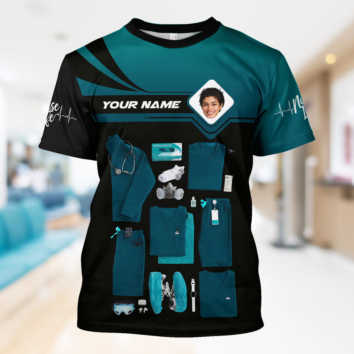 Personalized Oncology Nurse Scrub Shirt - Custom Photo & Name - In My Nurse Era Design - Gift for RN, LPN, Healthcare Worker