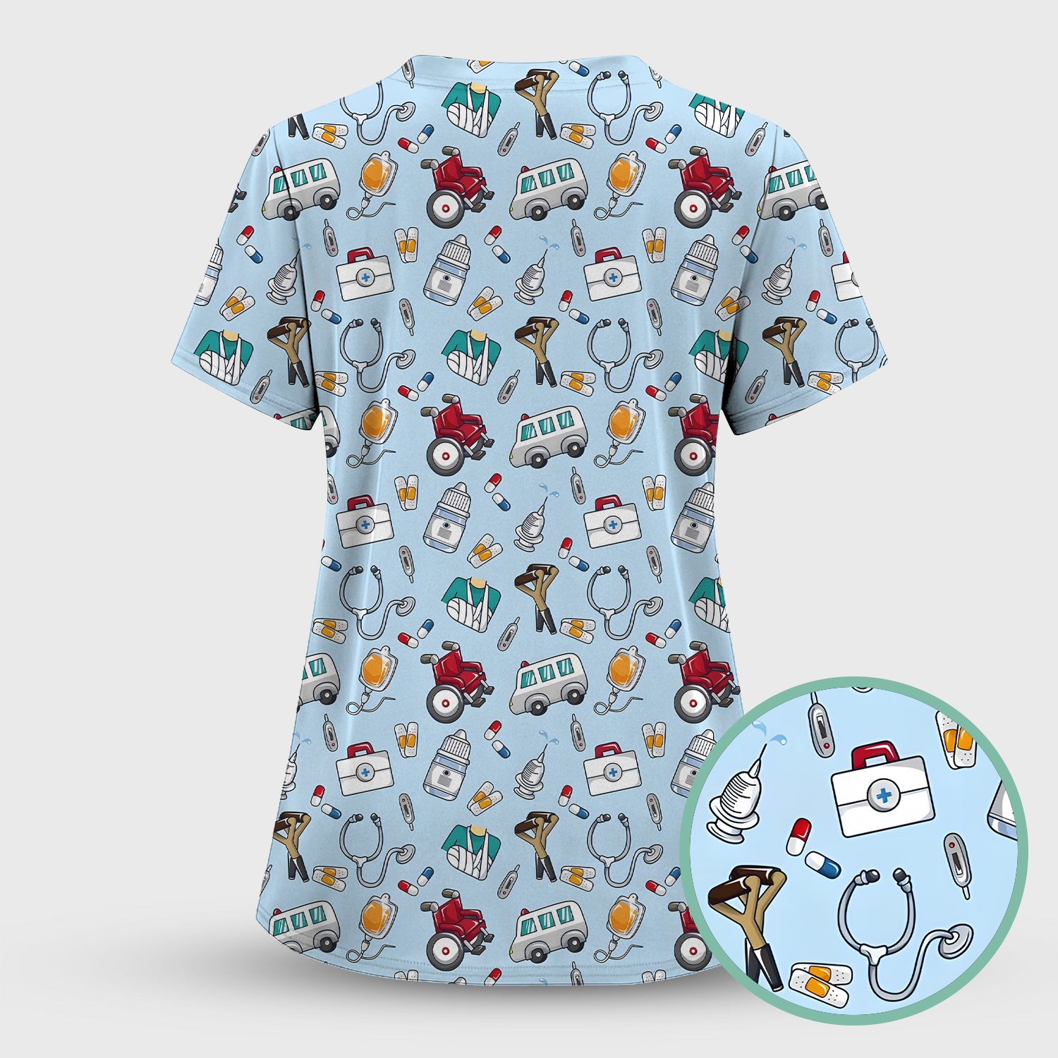 Care Medical Tools & Emergency Transport Pattern Scrub Set, Scrub Pants and V Neck Top