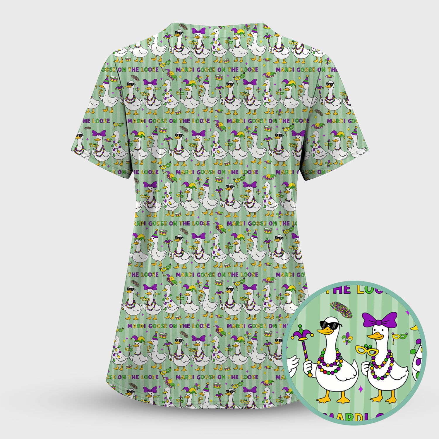 Mardi Gras Goose Nurse Scrub Set, Funny Carnival Medical Pattern Nurse Shirt, Breathable Fabrics Nursing Uniform