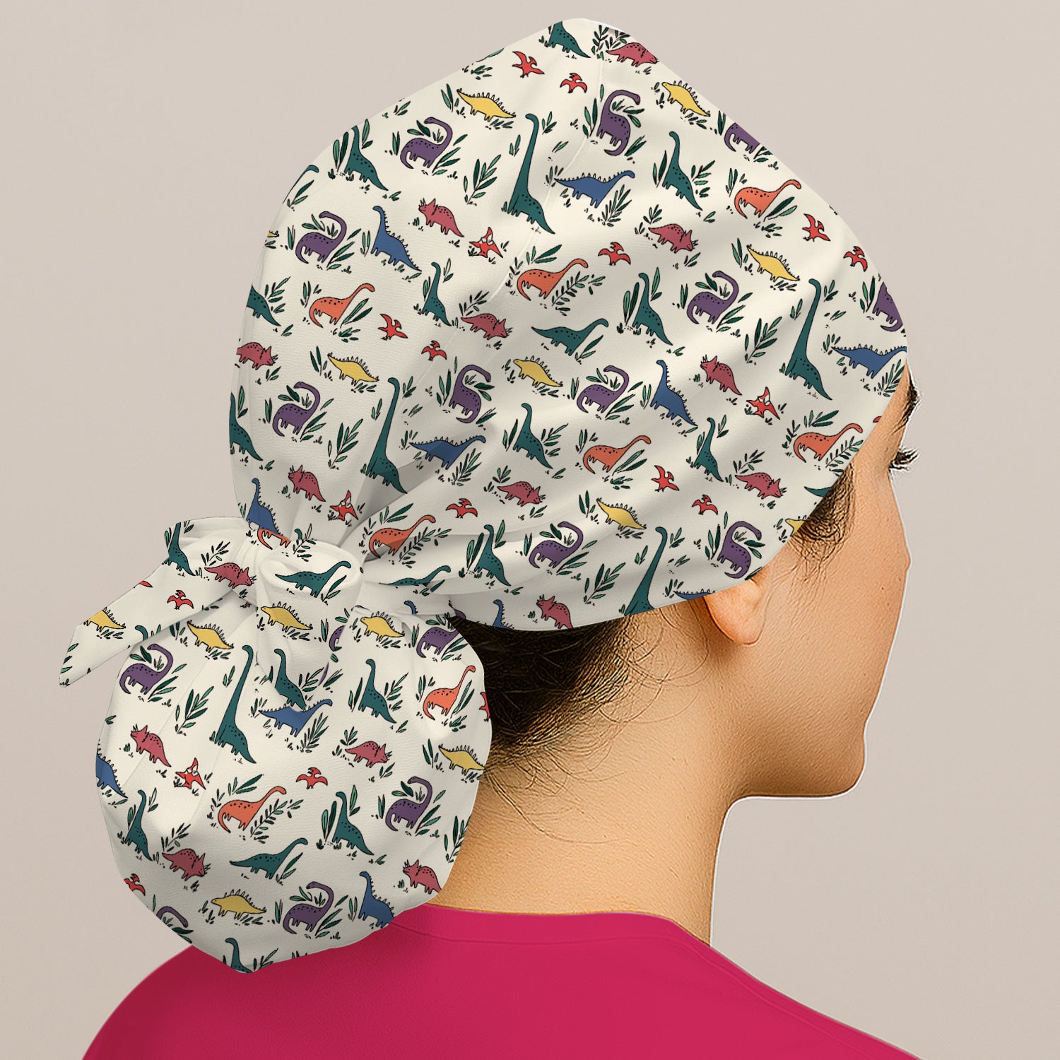 Cute Dinosaur Leafy Garden Pattern Scrub Cap, Surgical Caps for Doctors