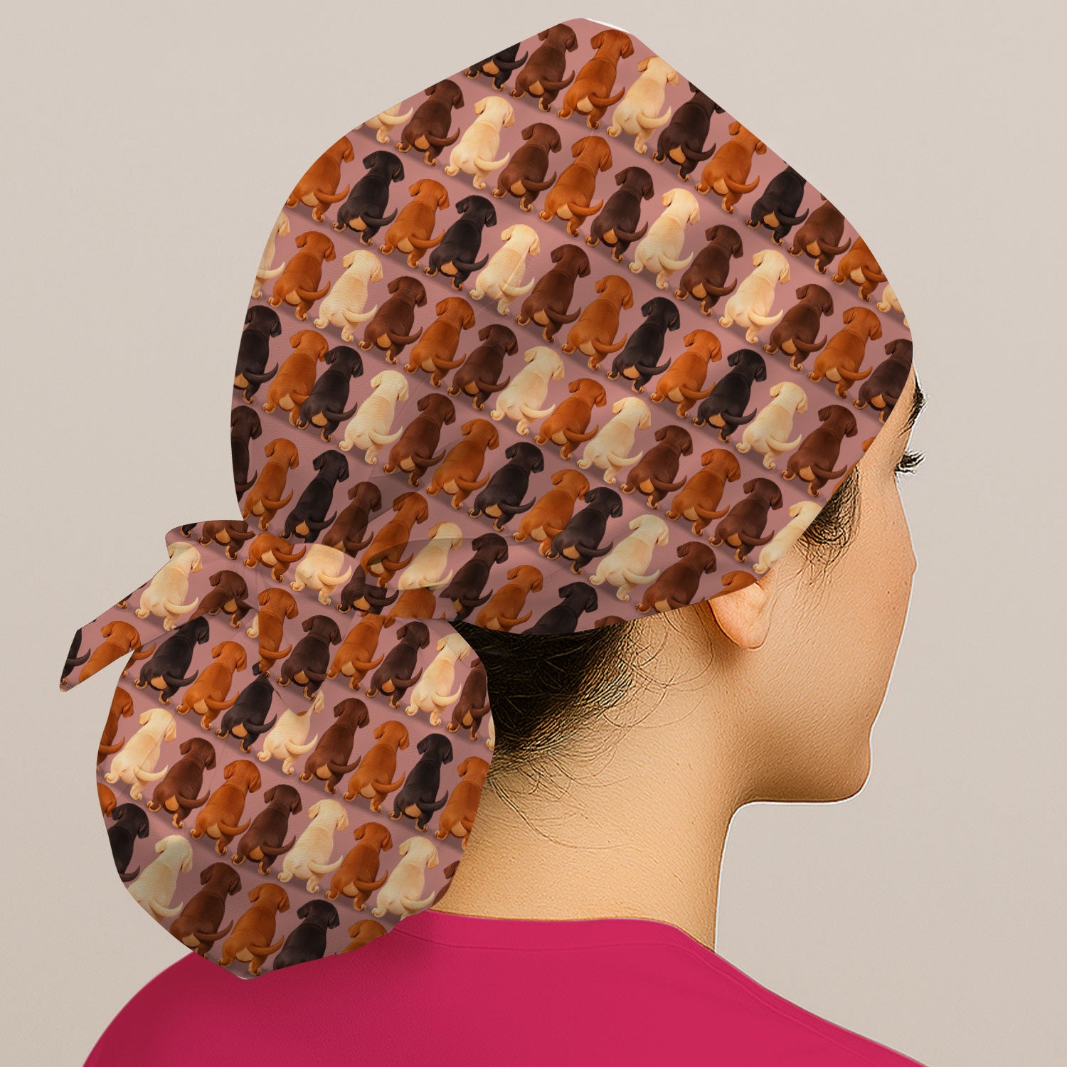 Cute Dachshund Butt Pattern All Over Print Scrub Cap, Breathable Fabrics Caps Uniform