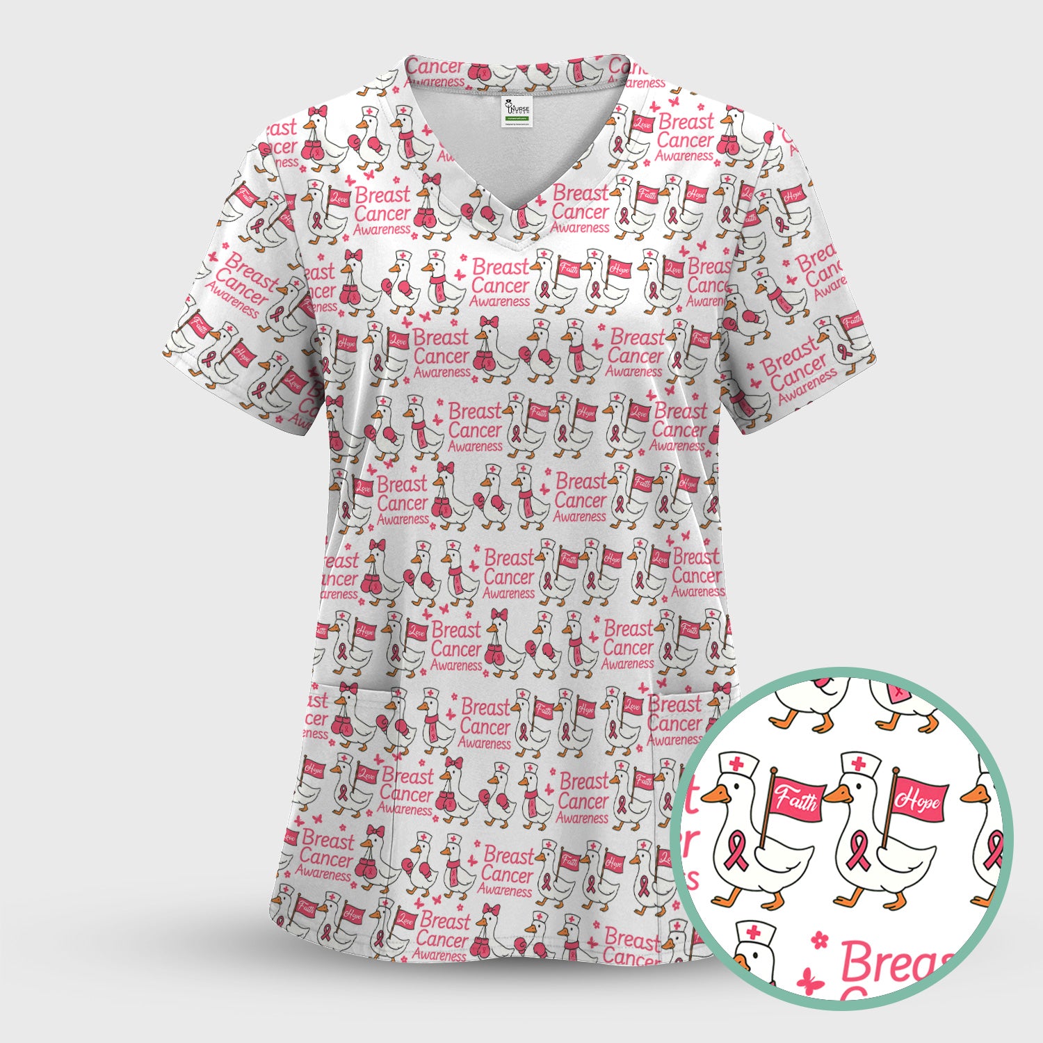 Breast Cancer Awareness Scrub Top - Cute Medical Uniform Scrub For Women - CNA RN LPN Gift