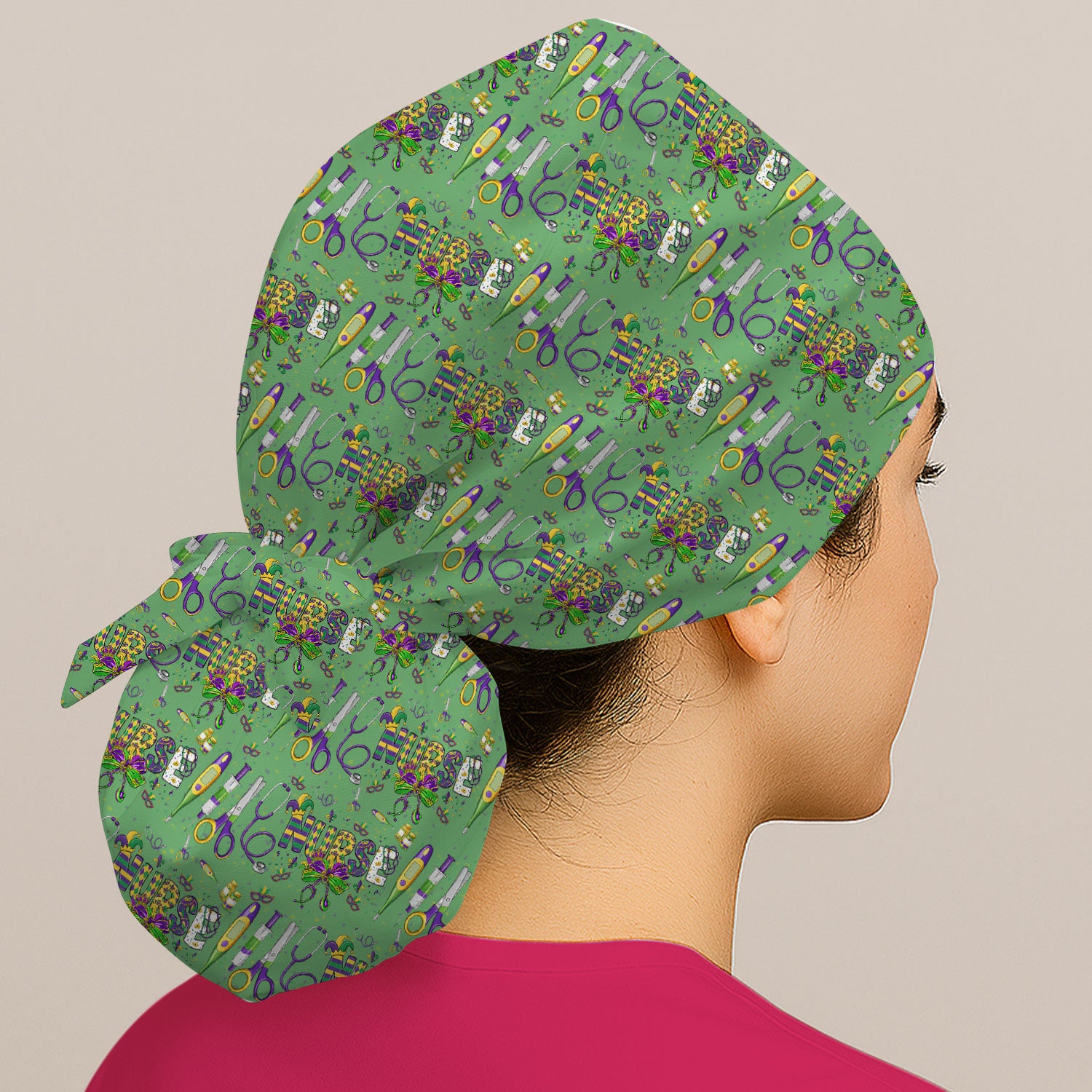 Mardi Gras Nurse Scrub Cap, Holiday Medical Pattern Nurse Hat, Breathable Fabrics Nursing Uniform
