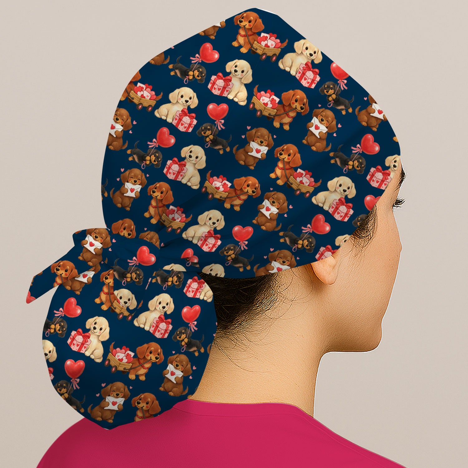 Cute Dachshund Nurse Scrub Cap For Nurses, Wiener Dog Pattern Nurse Hat, Breathable Fabrics Nursing Uniform