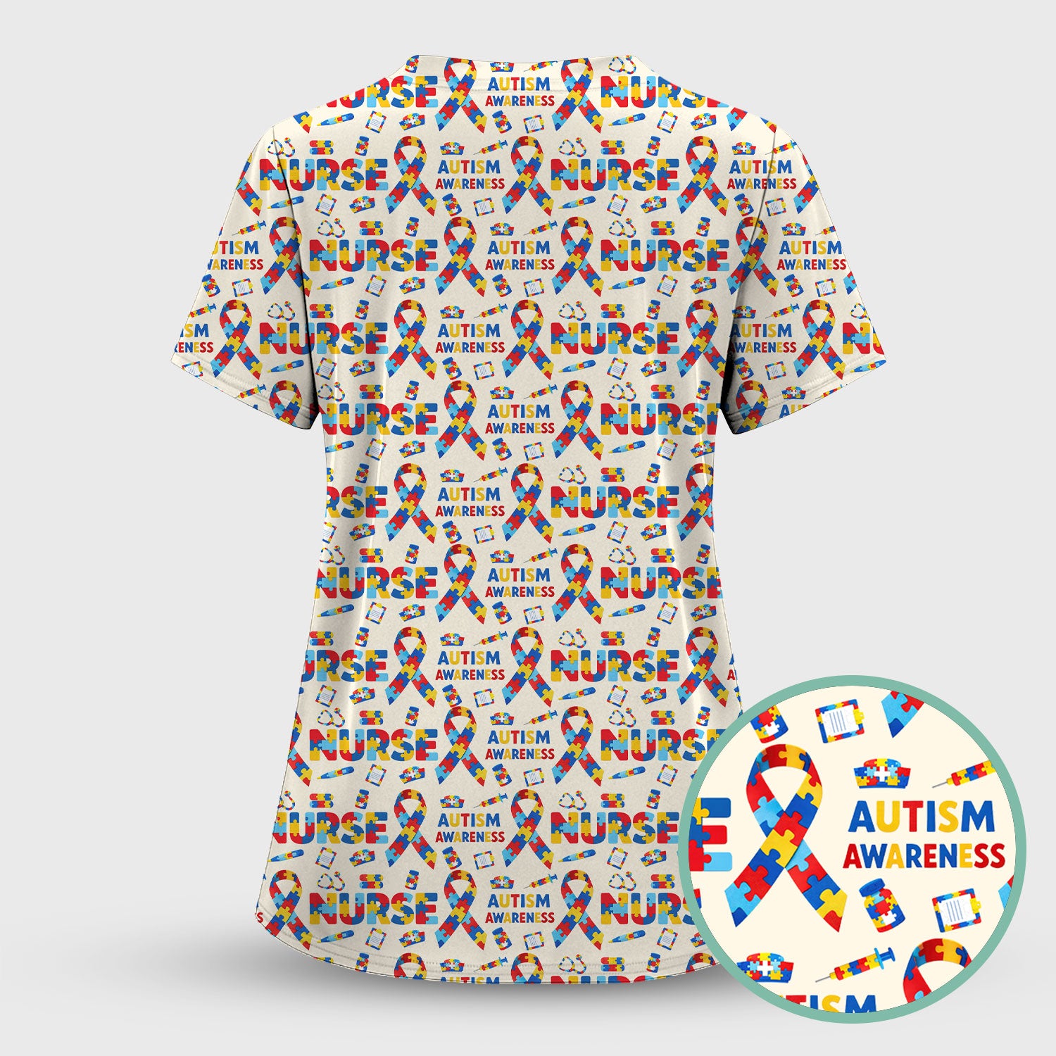 Autism Awareness Nurse Puzzle Ribbon Print Scrubs, Comfortable Scrubs for Nurses