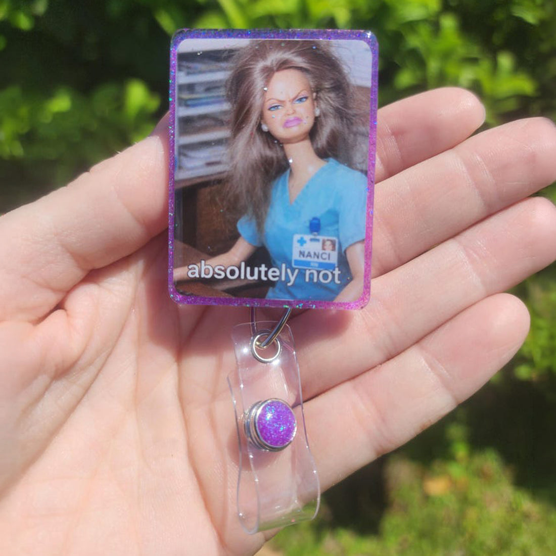 Personalized Doll Meme Badge Reels for Nurses, Funny Face Doll ID Holder Clip, Cringe Gift For Nurse