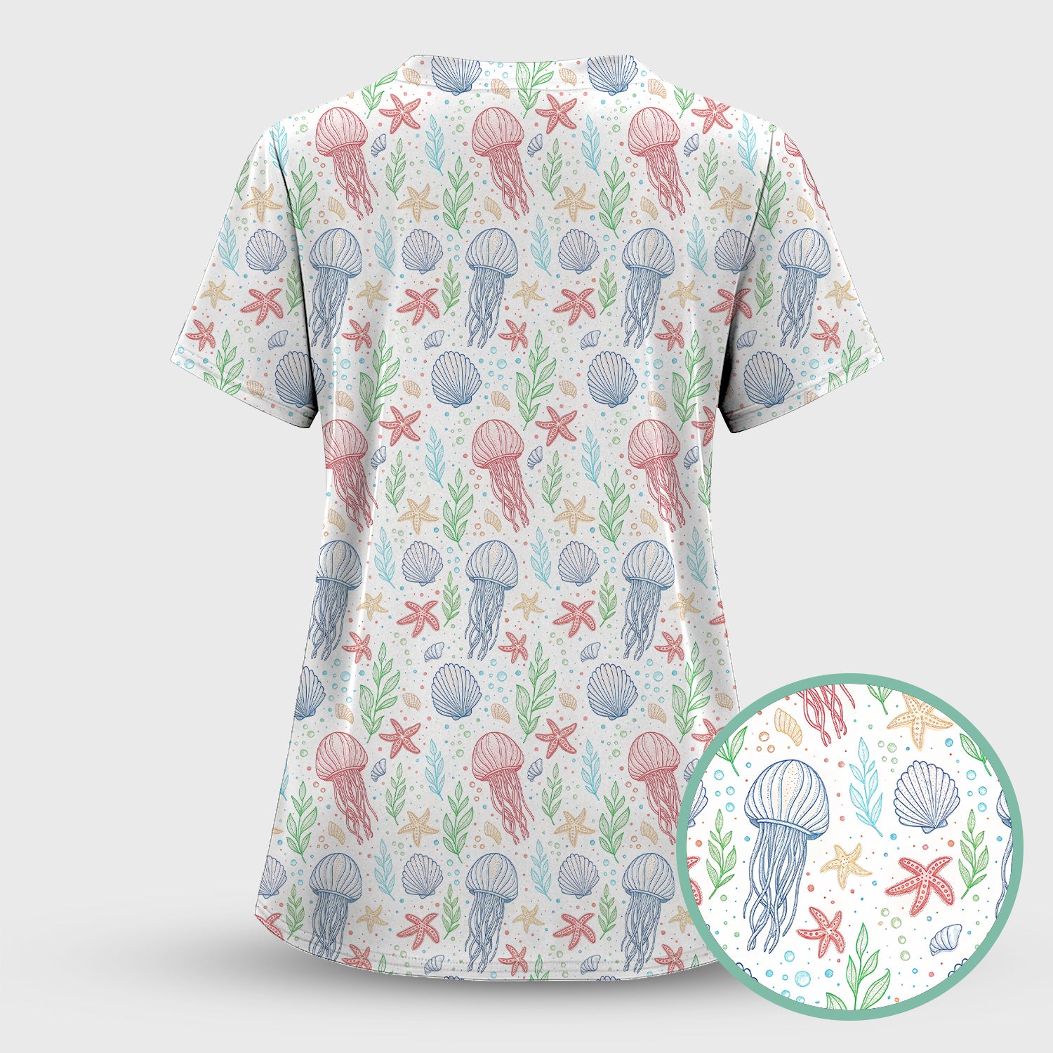 Cute Jellyfish Ocean World Pattern Scrub Top, Comfortable Scrubs for Nurses