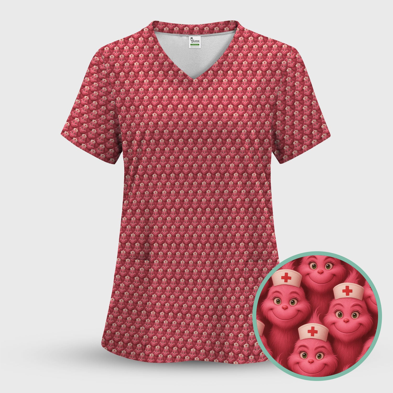 Personalized Nurse Grinch Scrub - Funny Christmas Scrub Top for Women - RN LPN CNA Nursing Gift