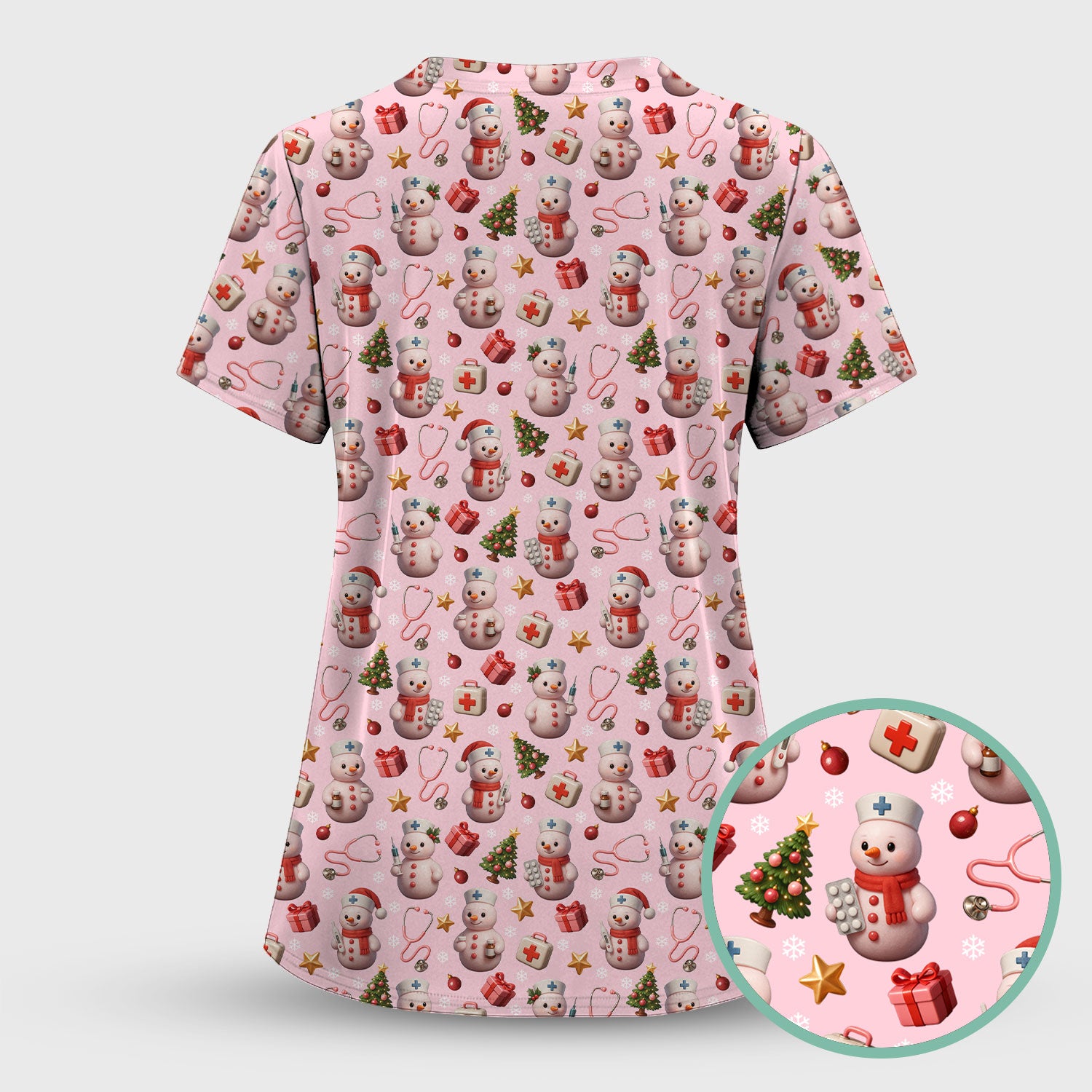 Snowman Pattern Christmas Scrub Set - Cute Holiday Medical Scrubs for Women - Funny Festive Nurse Gift for RN LPN CNA