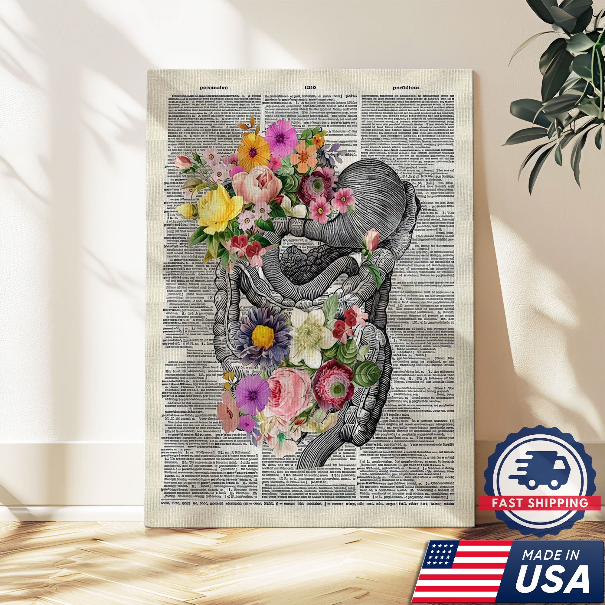 Floral Human Anatomy Nurse Canvas Wall Art, Medical Office Decor