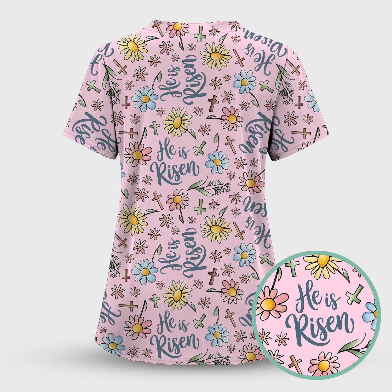 He Is Risen Cross Flower Pattern Scrub Set, Nurse Uniform Scrubs Set