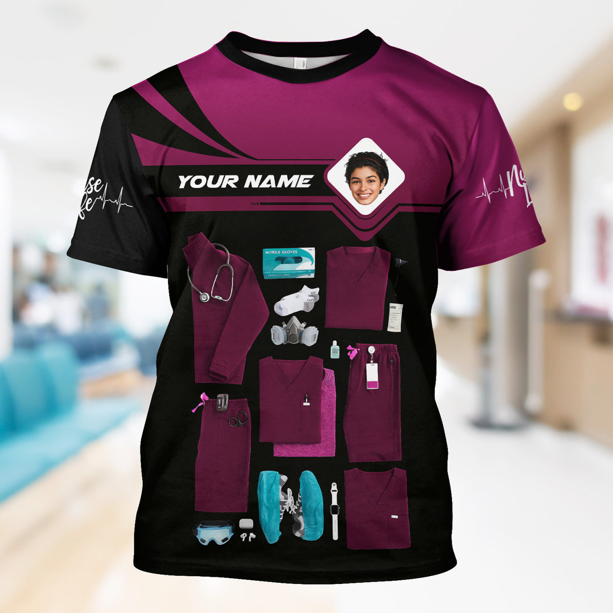 Personalized Oncology Nurse Scrub Shirt - Custom Photo & Name - In My Nurse Era Design - Gift for RN, LPN, Healthcare Worker
