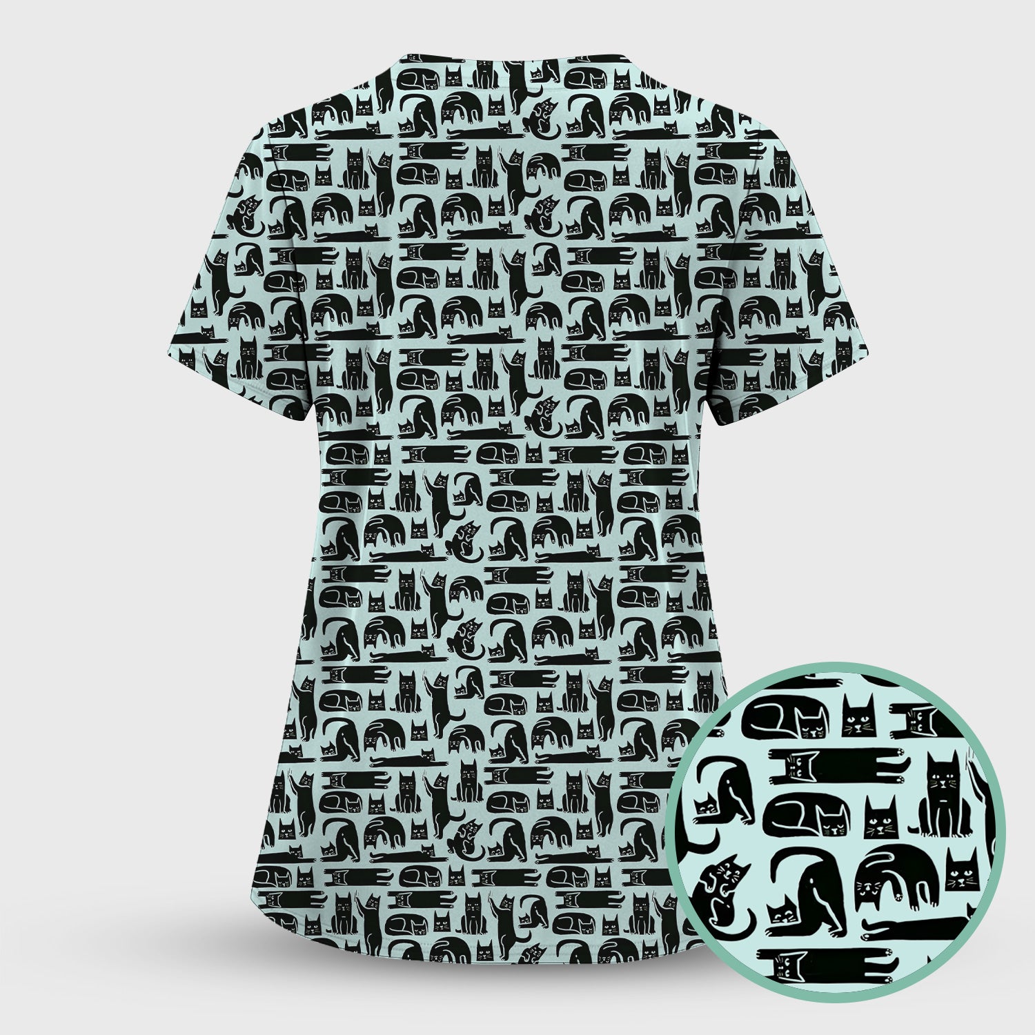 Cute Funny Cat Poses Print Scrub Top, Comfortable Scrubs for Nurses