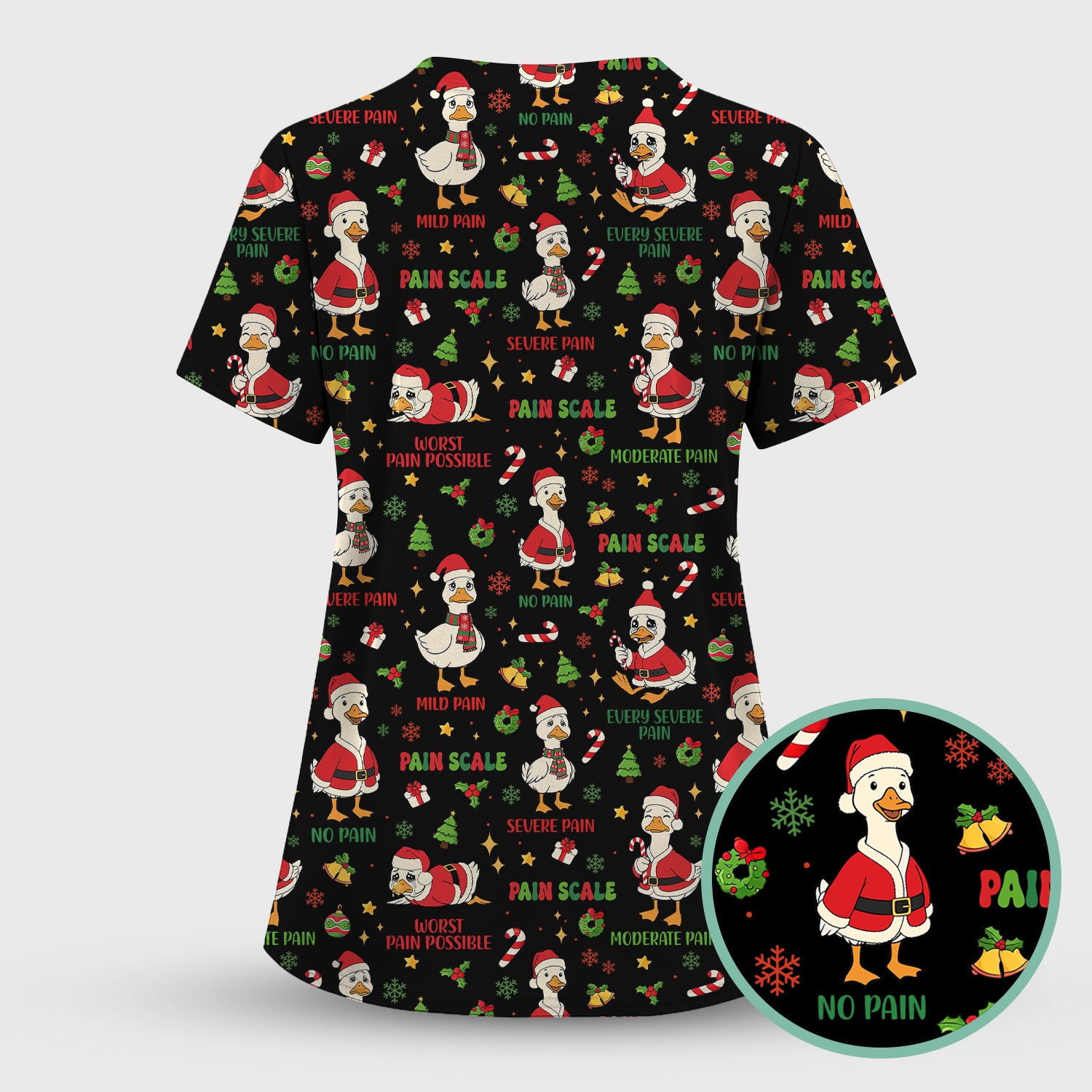 Christmas Nurse Scrub Top - Funny Goose Pain Scale - Cute Holiday Medical Uniform for Women