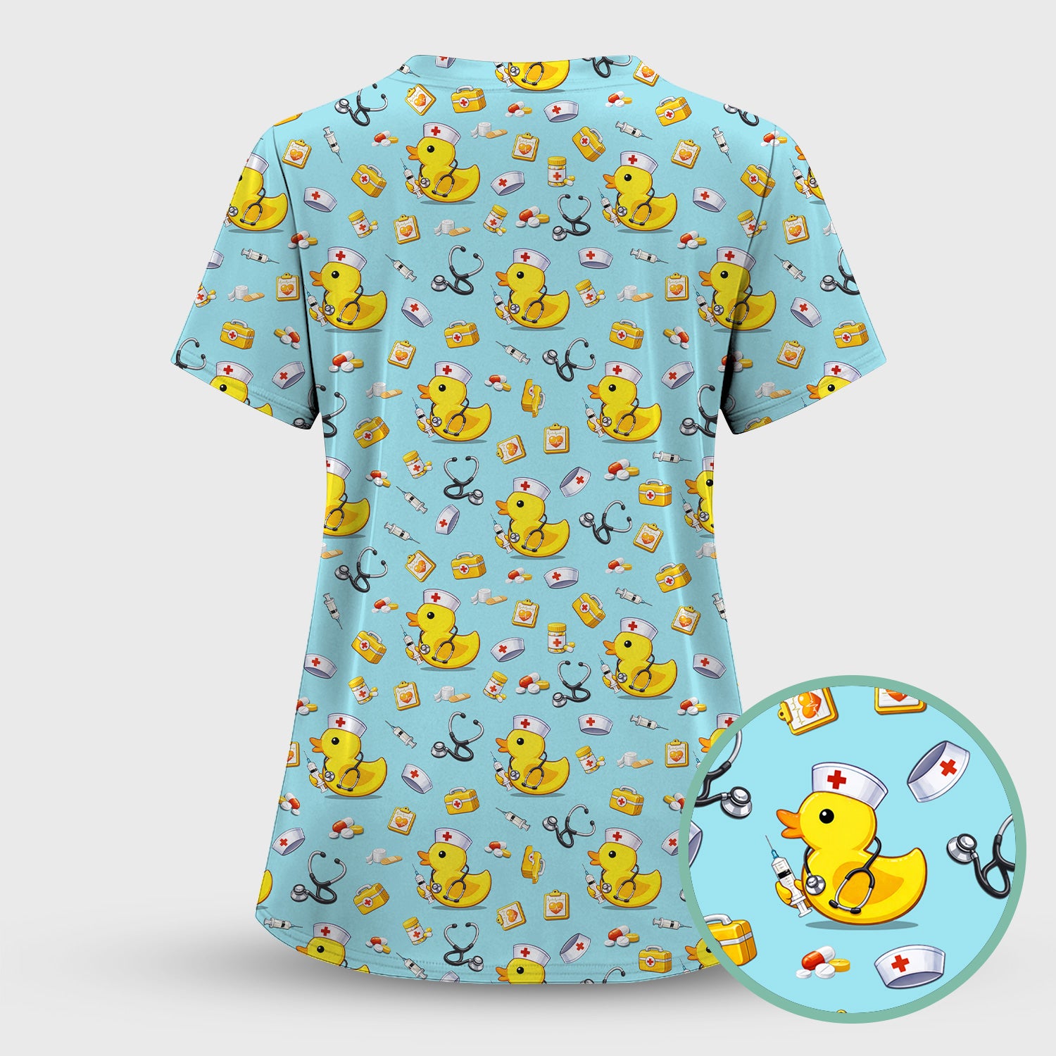 Playful Medical Duck Print Nurse Scrub Top, Comfortable Scrubs for Nurses
