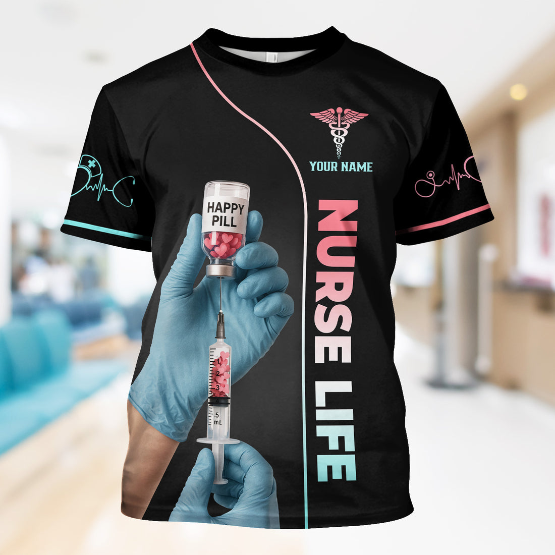 Personalized Nurse Life Shirt - Funny Happy Pill Graphic Tee for Nurses - Gift for Women RN CNA LPN