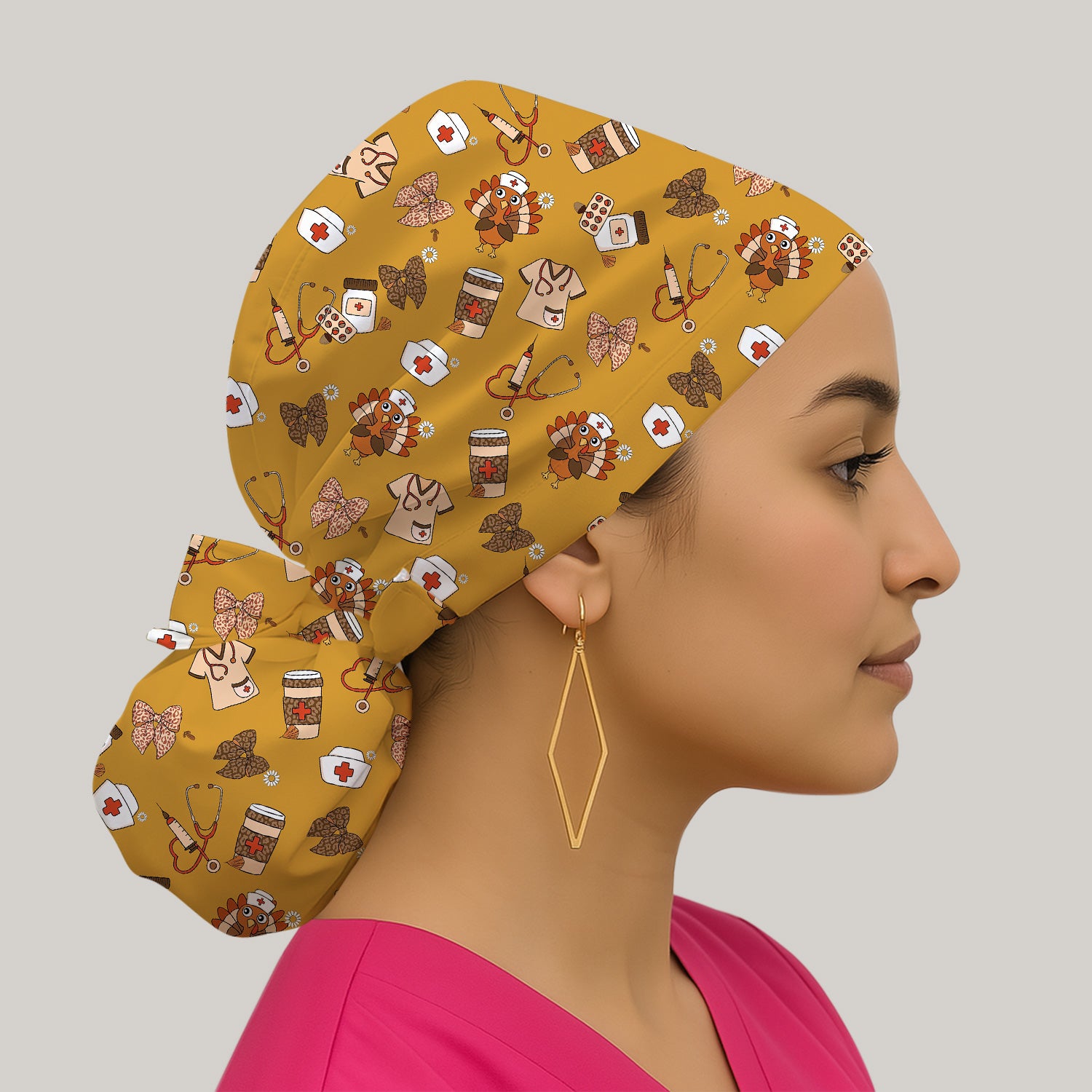Funny Nurse Thanksgiving Scrub Cap - Turkey & Stethoscope Medical Design - Gift for Women RN LPN
