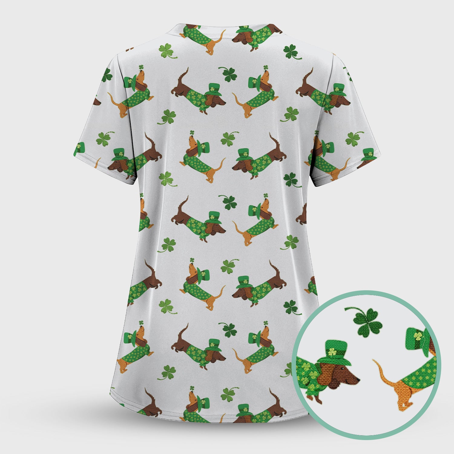 St. Patrick’s Day Dachshund Scrub Top, Funny Wiener Dog Nurse Shirt, Breathable Fabrics Nursing Uniform