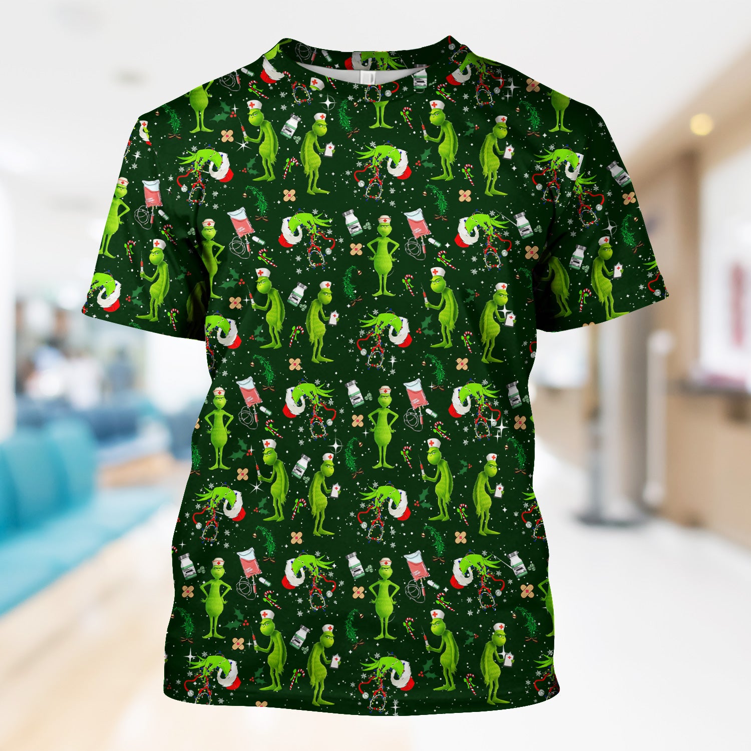 Cute Grinch Scrub Top for Nurse - Christmas Holiday Medical Shirt - Gift for CNA RN LPN Healthcare Workers