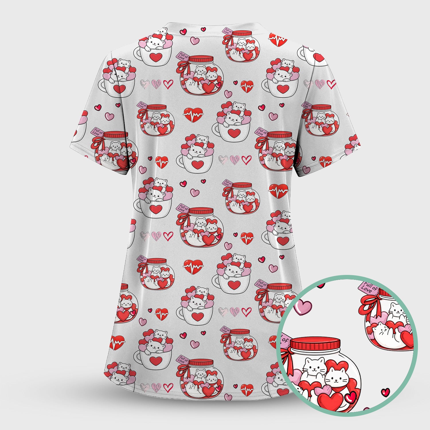 Cute Cat Valentine Nurse Scrub Top, Comfortable Scrubs for Nurses