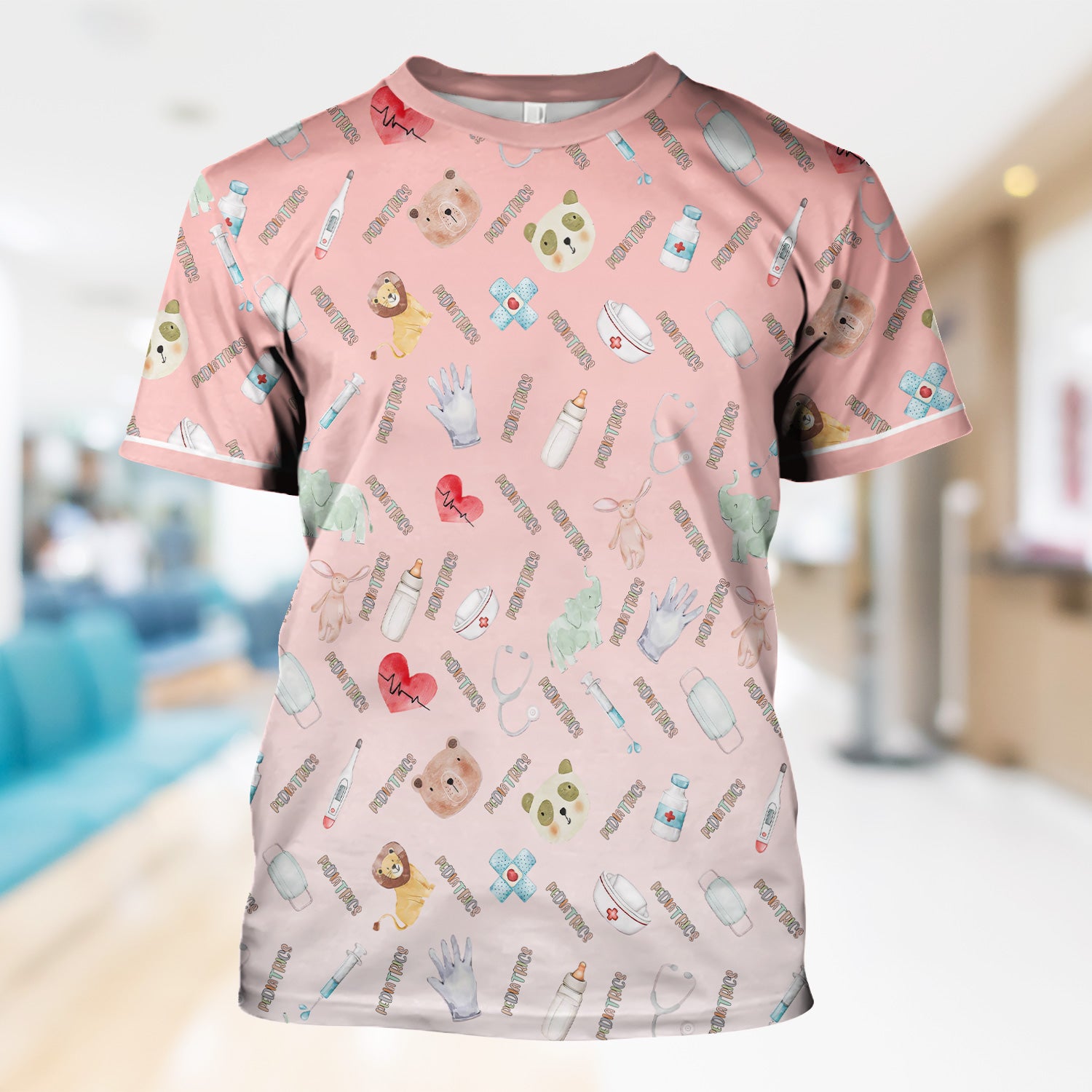Adorable Pediatric Medical Scrub - Medical Uniform Top with Animal & Heart Icons - Gift for RN, CNA, LPN, Healthcare Worker