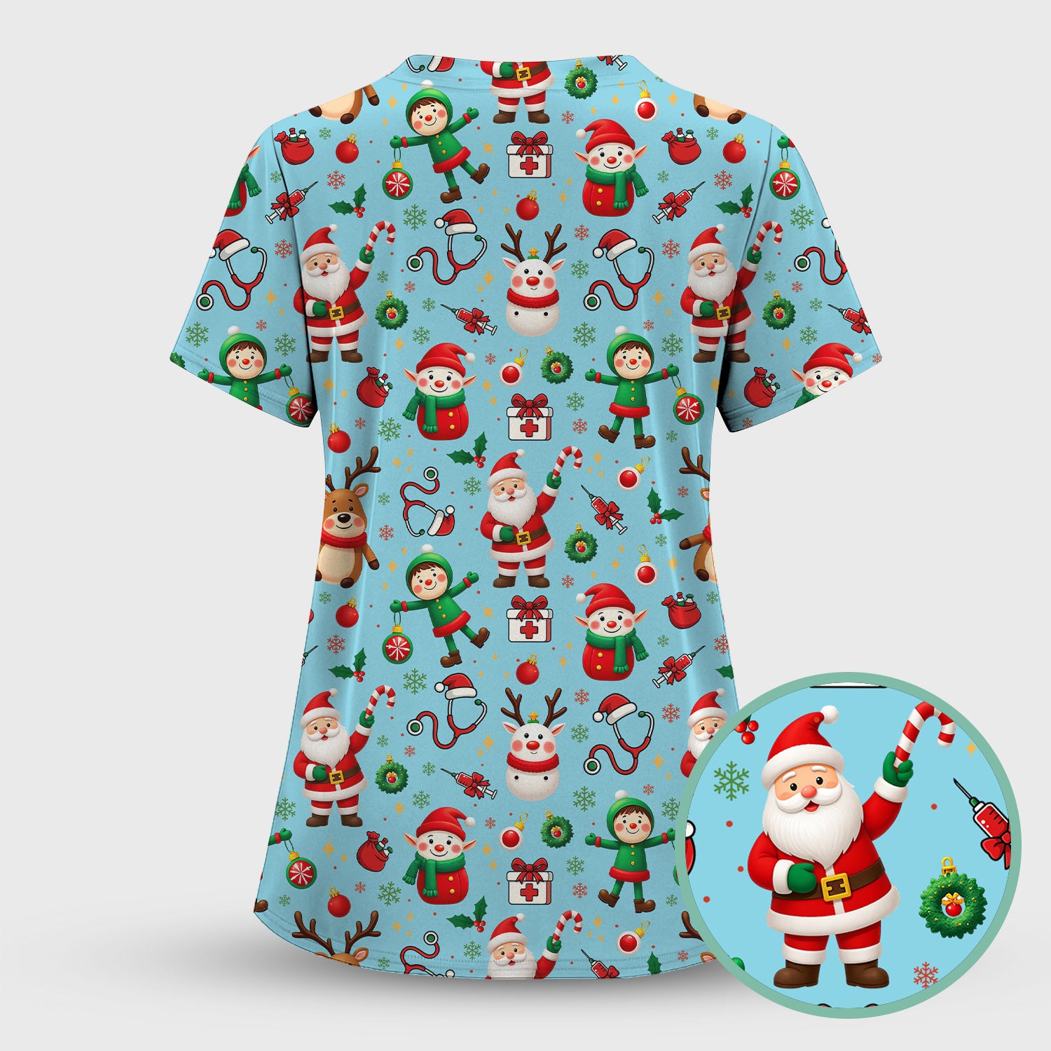 Christmas Scrub Top for Nurse - Cute Santa Elf Reindeer Medical Shirt - Festive Holiday Scrubs for Women RN CNA LPN Gift