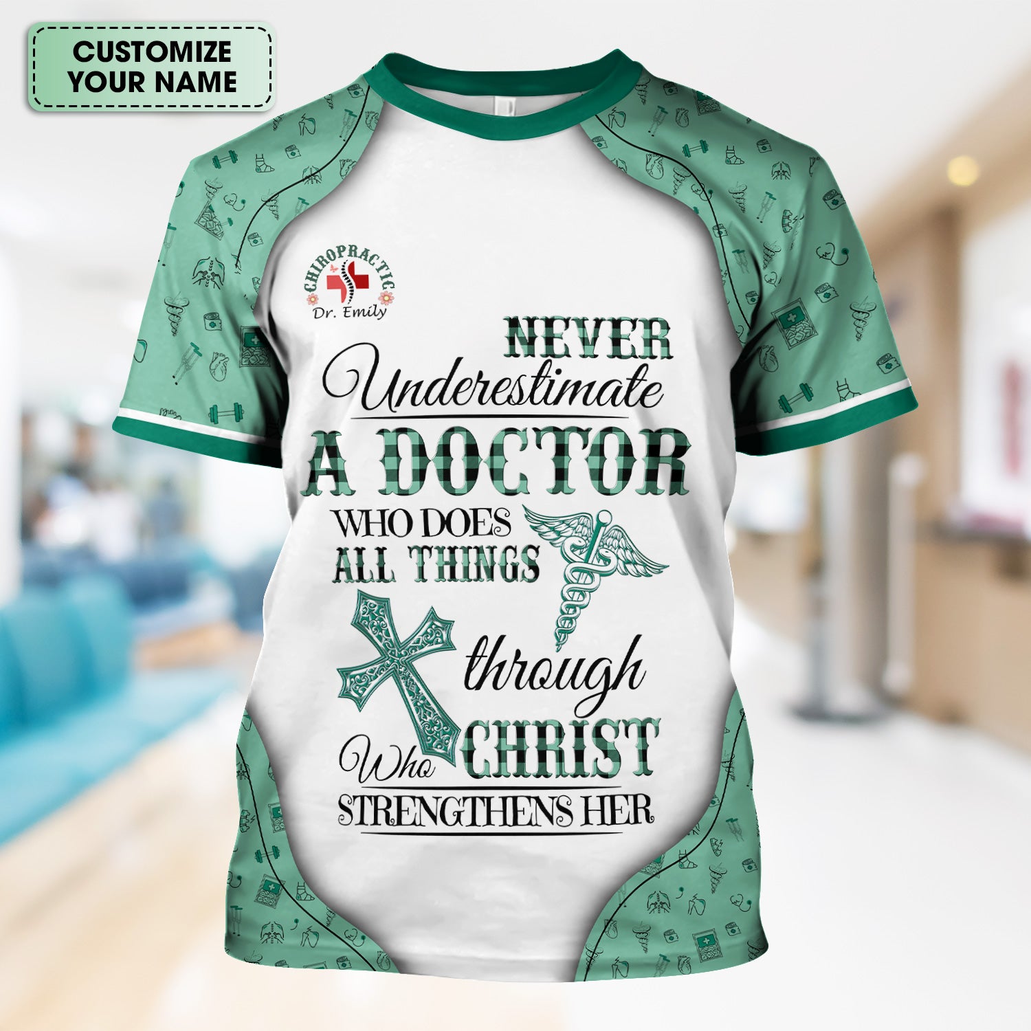 Personalized Christian Scrub Top - Never Underestimate a Doctor - Gift for Women Doctors & Medical Professionals