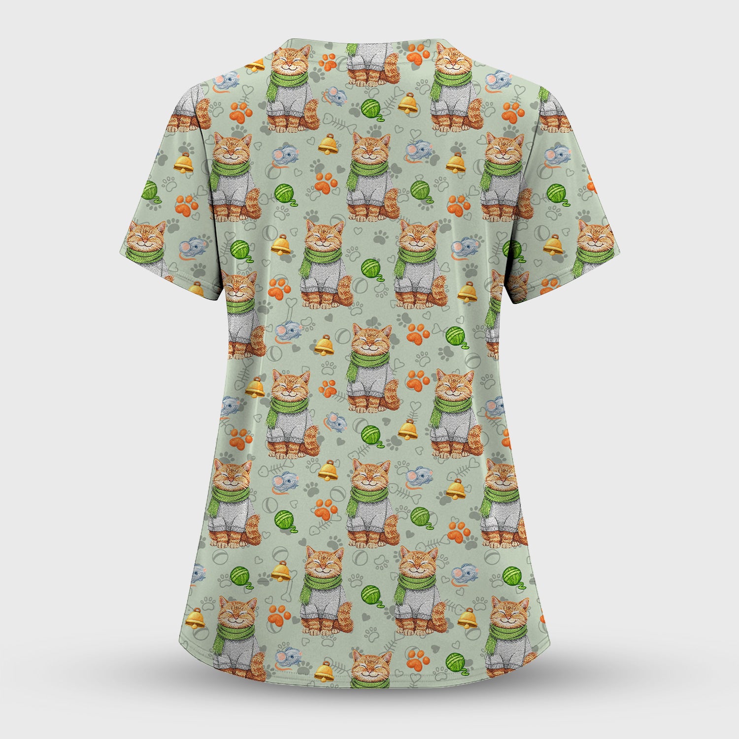 Adorable Cat Lover Nurse Scrub Top, Cute Cat Medical Pattern Shirt, Breathable Fabrics Nursing Uniform