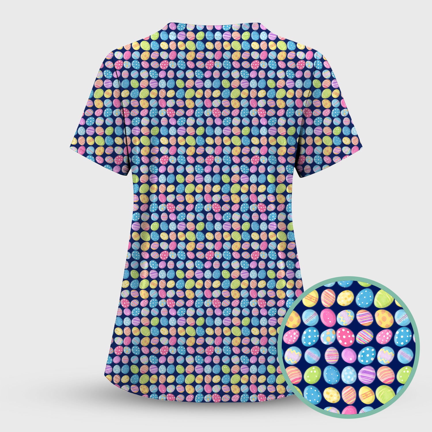 Colorful Easter Eggs Pattern Scrub Top, Comfortable Scrubs for Nurses