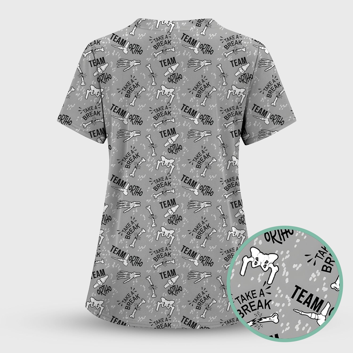 Team Ortho Bone Joint Print Scrub Top, Breathable Fabrics Nursing Uniform