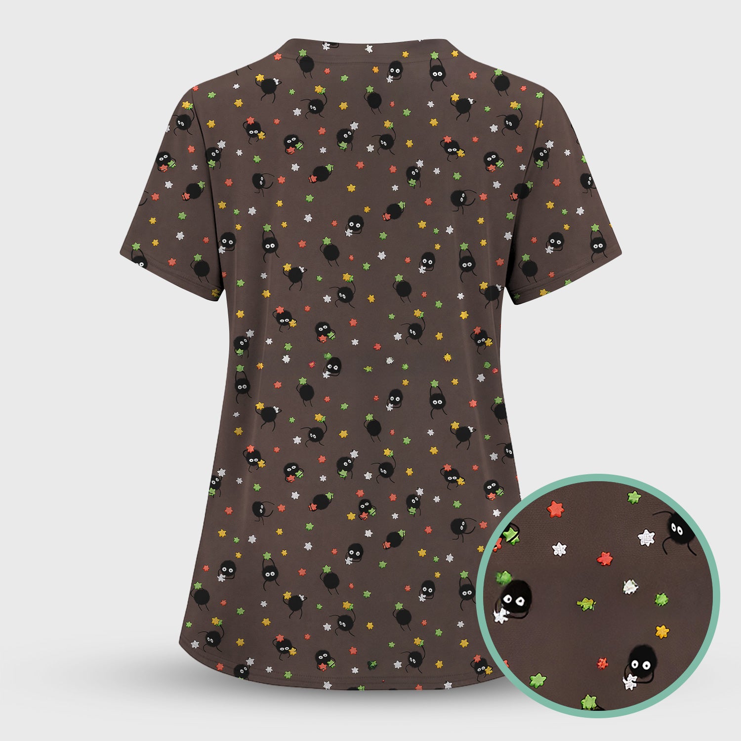 Funny Spider Pattern Pattern Pattern Scrub Top, Cartoon Spider Pattern Nursing Uniform For Women