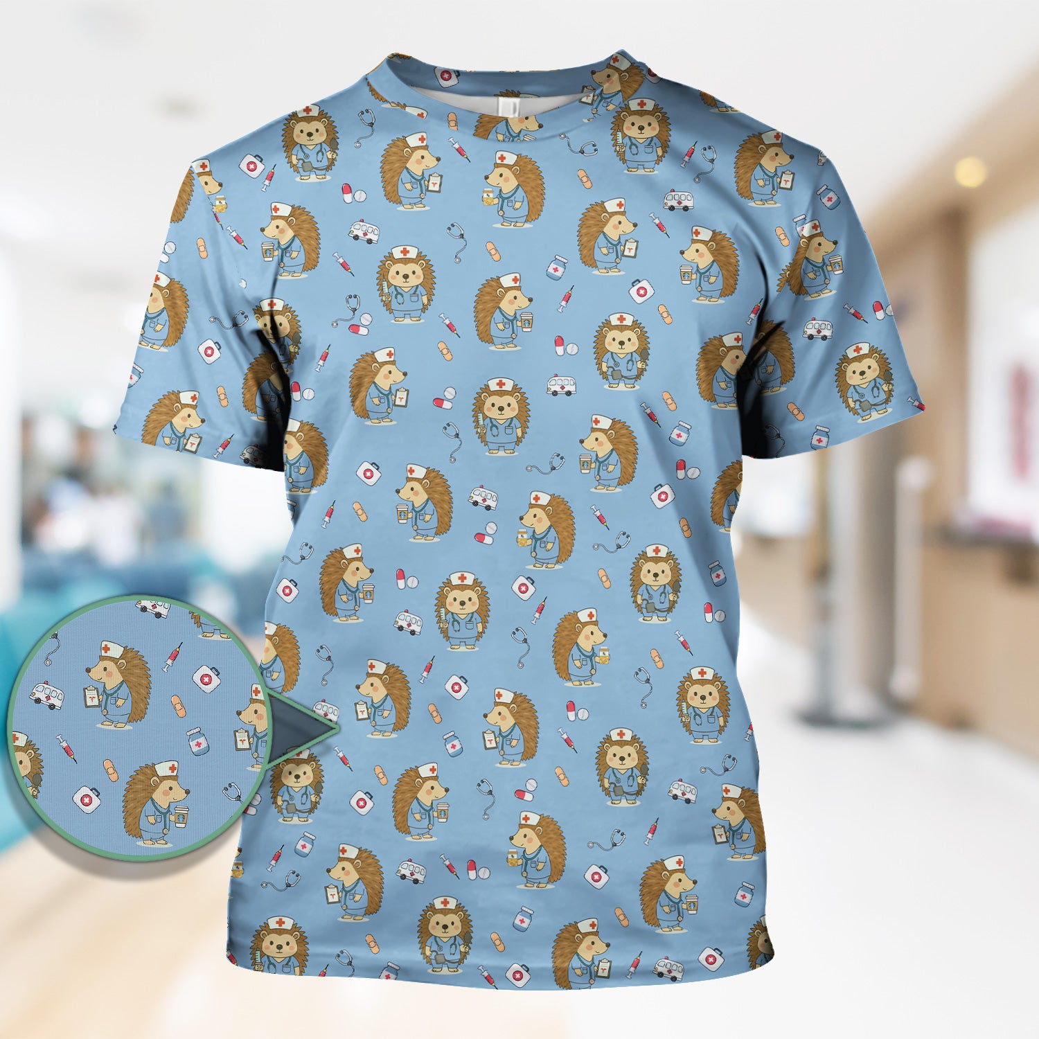 Funny Nurse Hedgehog T-Shirt - Cute Medical Icon Design - Gift for RN LPN CNA & Healthcare Workers