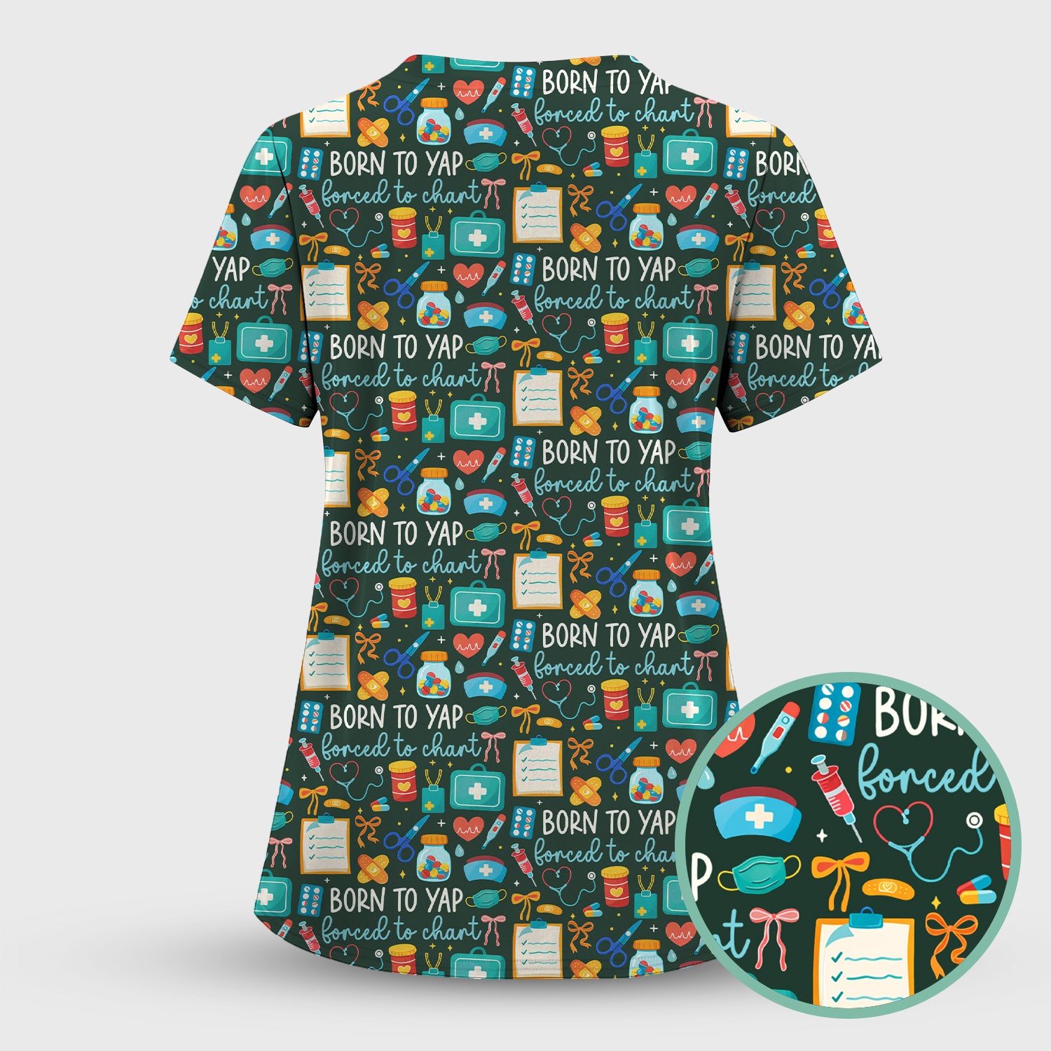Born To Yap Medical Tools Pattern Scrub Top, Comfortable Scrubs for Nurses