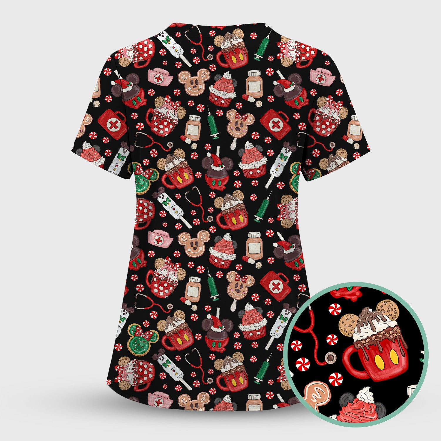 Funny Gingerbread Christmas Scrub Top - Cute Candy Cupcake Nurse Shirt - Holiday Medical Uniform RN CNA LPN