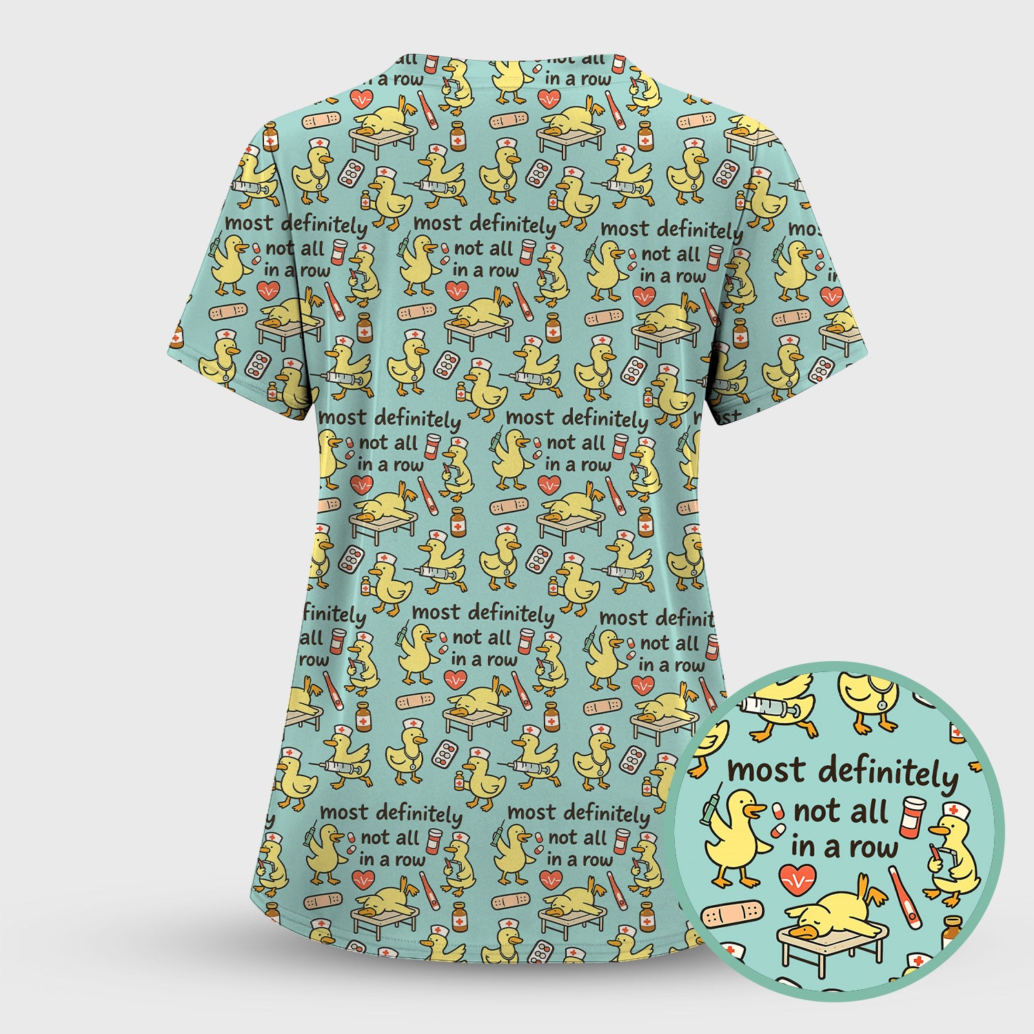 Funny Nurse Duck Medical Humor Pattern Scrub Set, Scrub Pants and V Neck Top